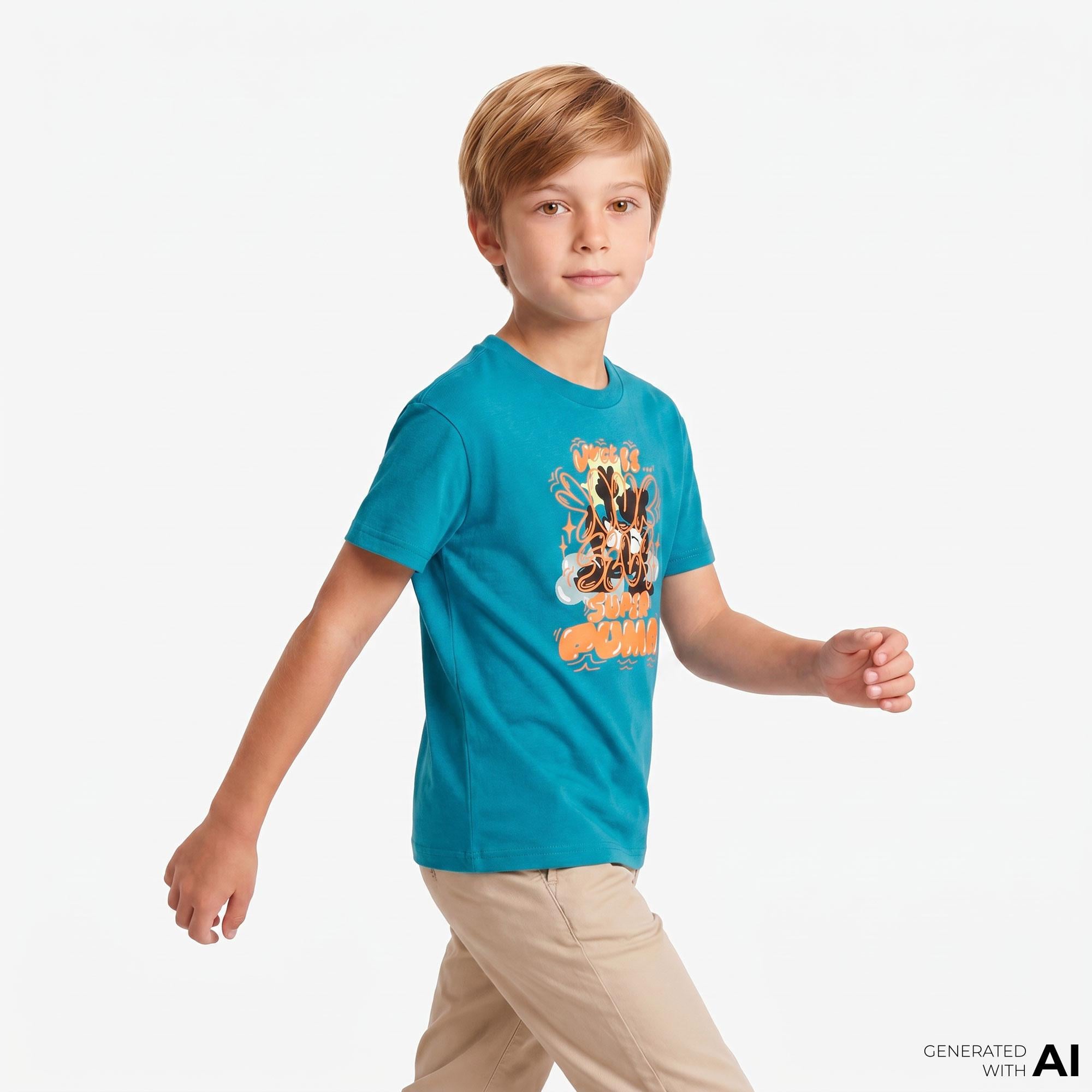 Puma Graphic Super Çocuk Mavi T-Shirt