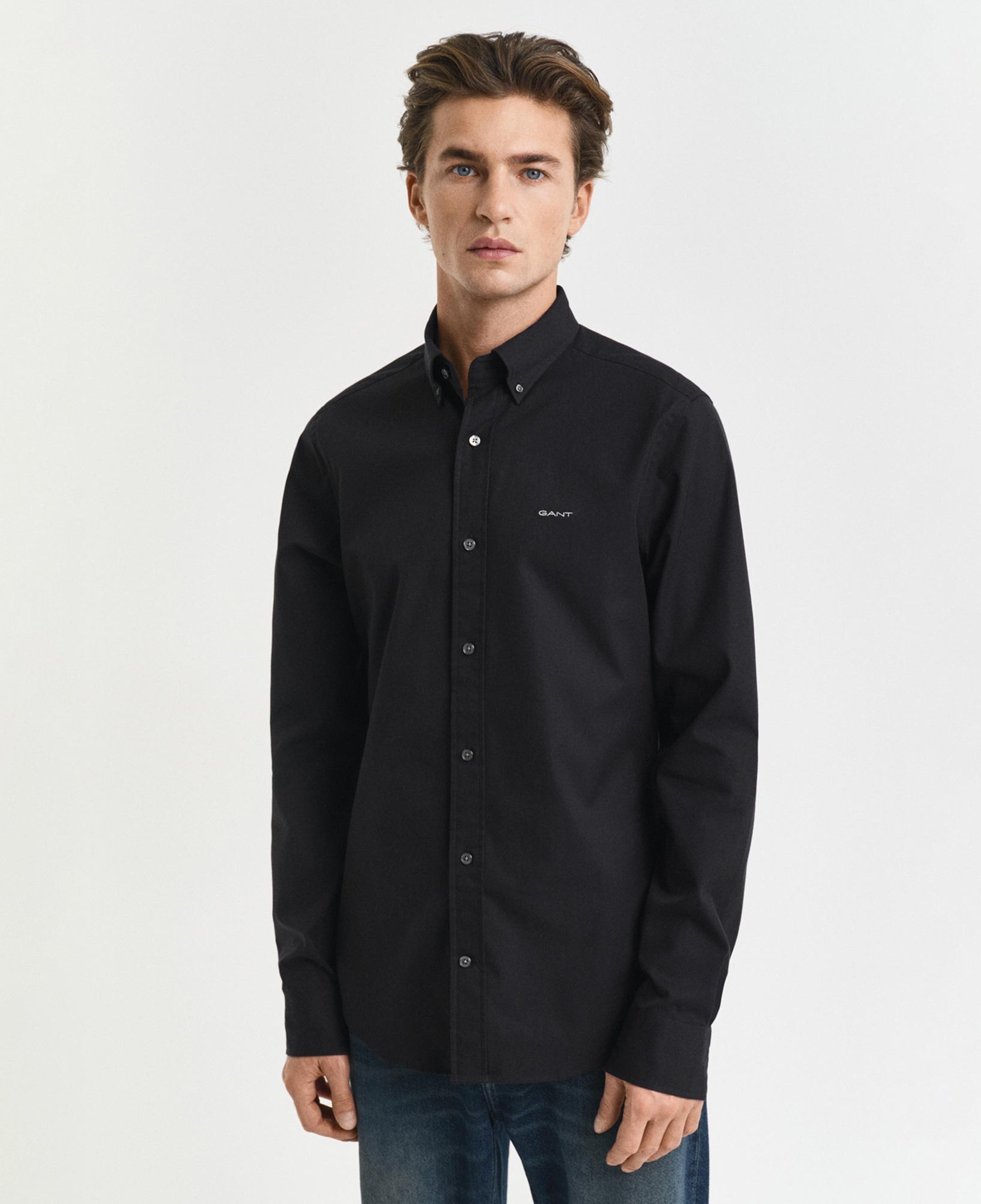 GANT Erkek Siyah Regular Fit Düğmeli Yaka Oxford Gömlek