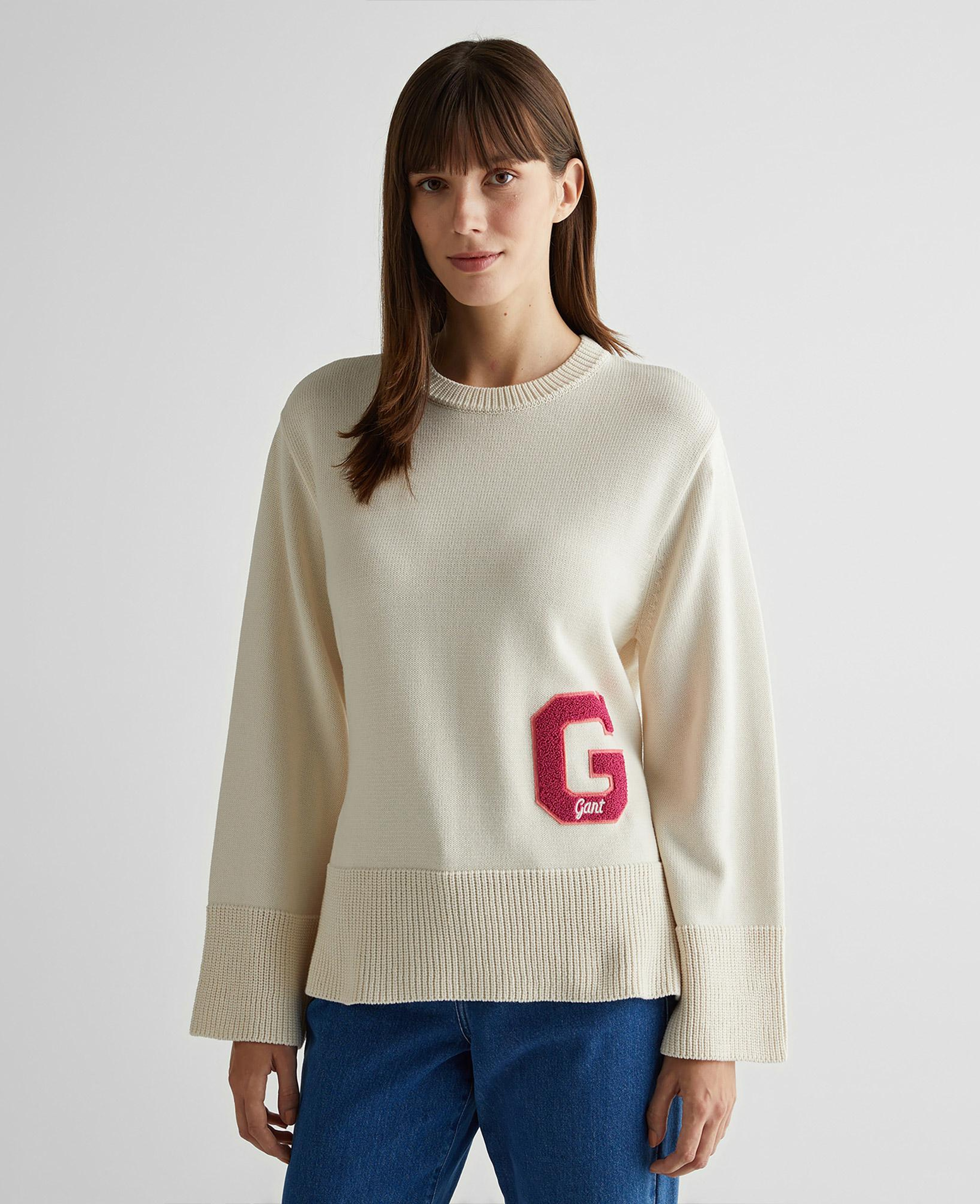GANT Kadın Krem Oversize Fit Bisiklet Yaka Logolu Kazak