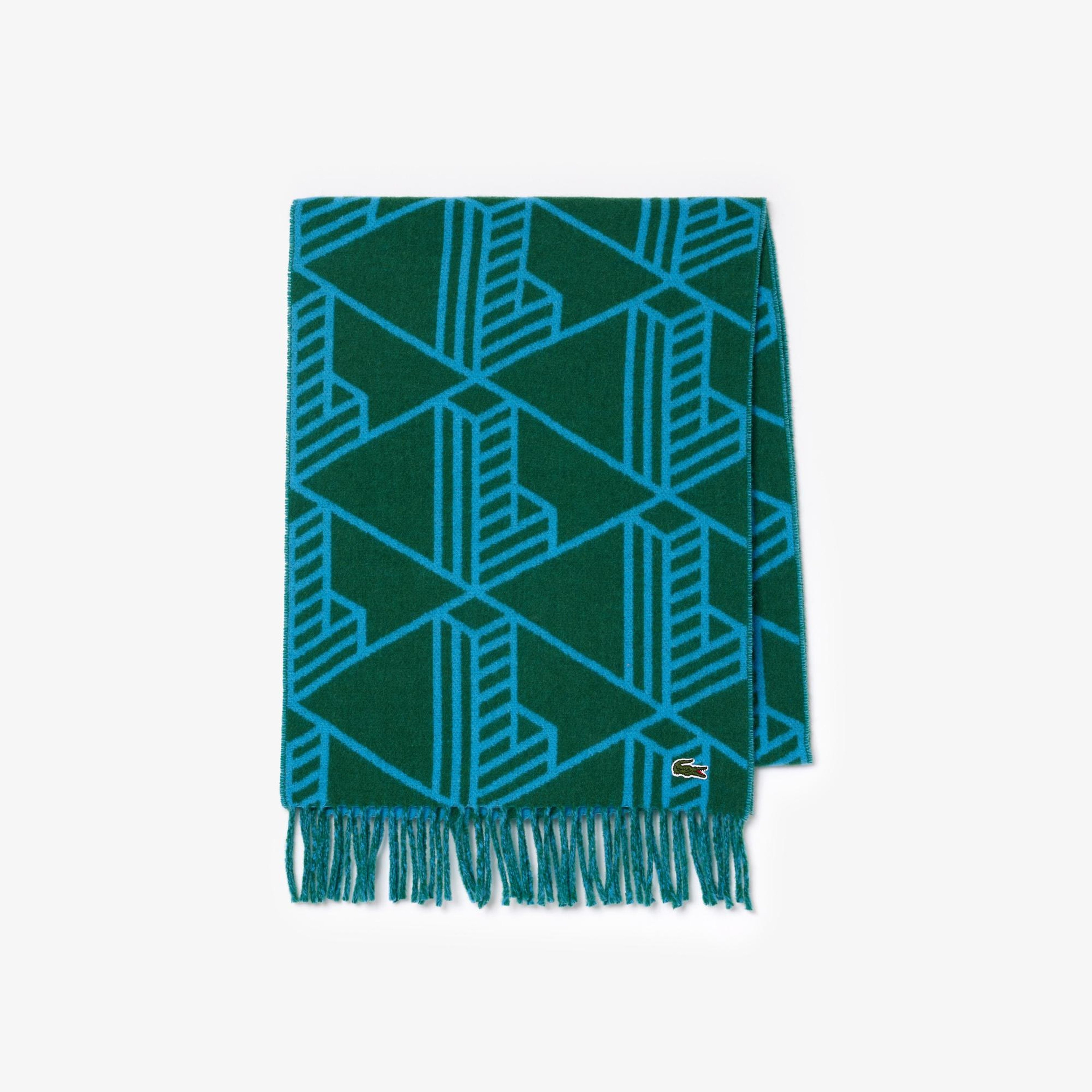 Unisex Monogram Yeşil Yün Karışımlı Atkı