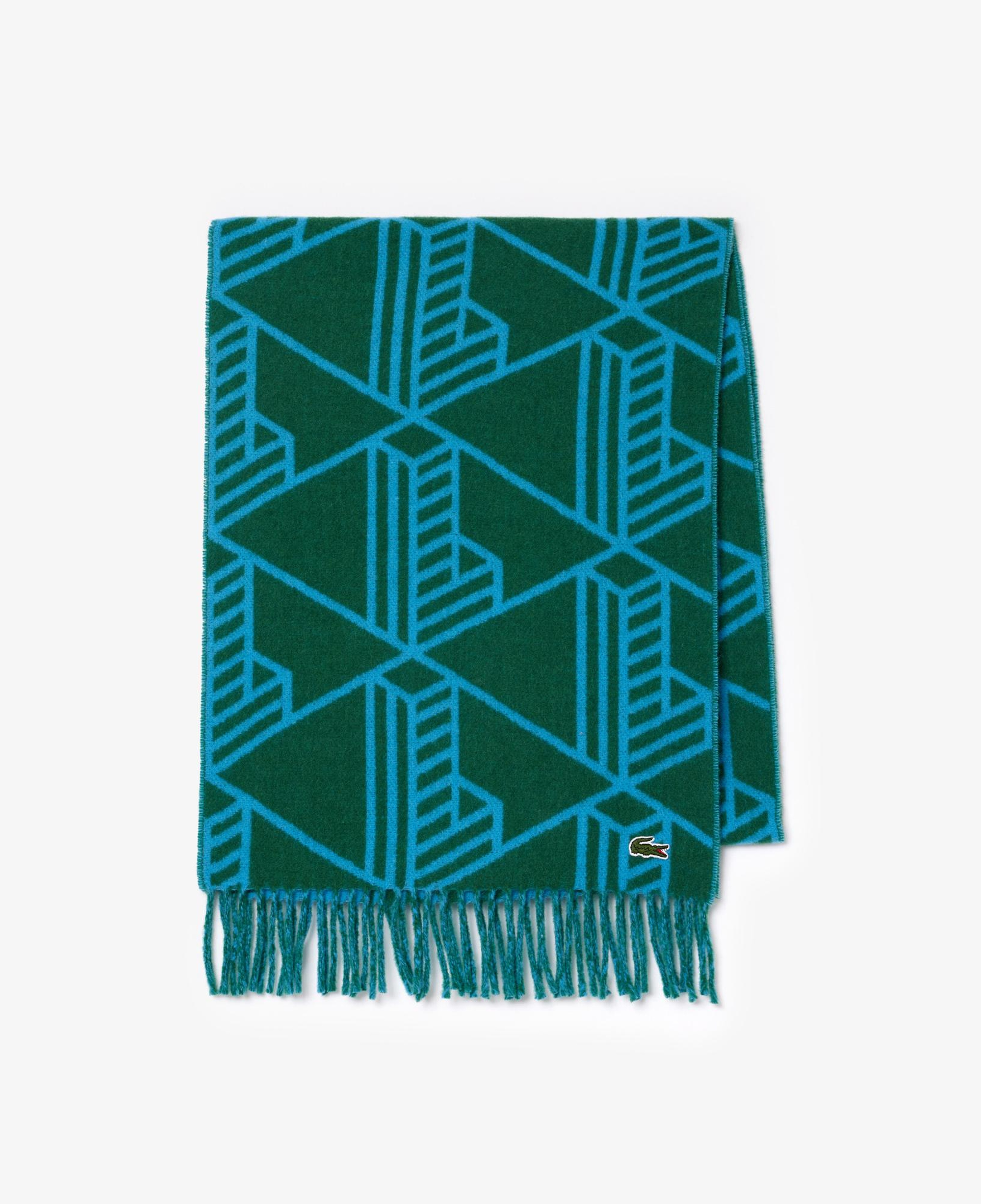 Unisex Monogram Yeşil Yün Karışımlı Atkı