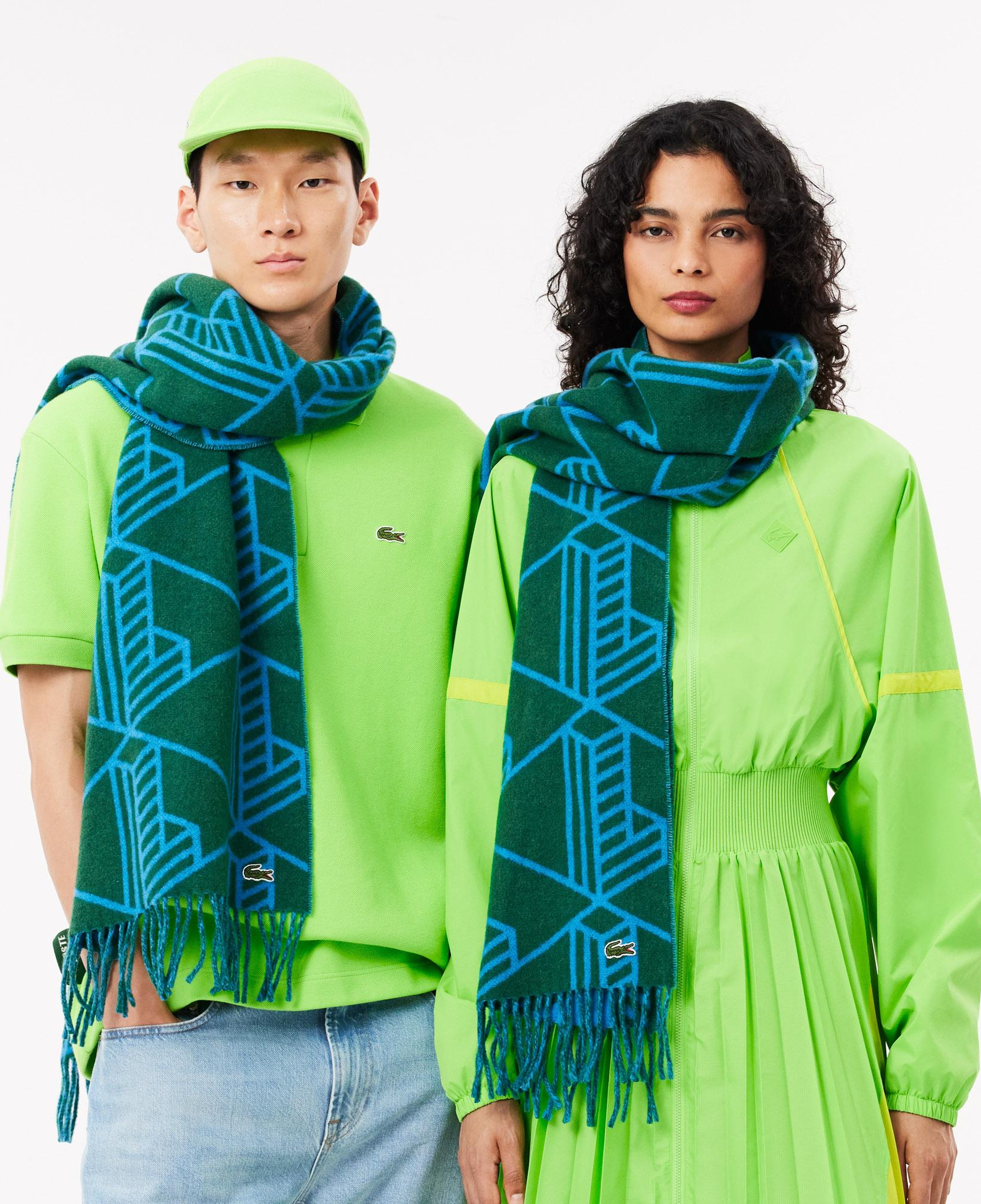 Unisex Monogram Yeşil Yün Karışımlı Atkı