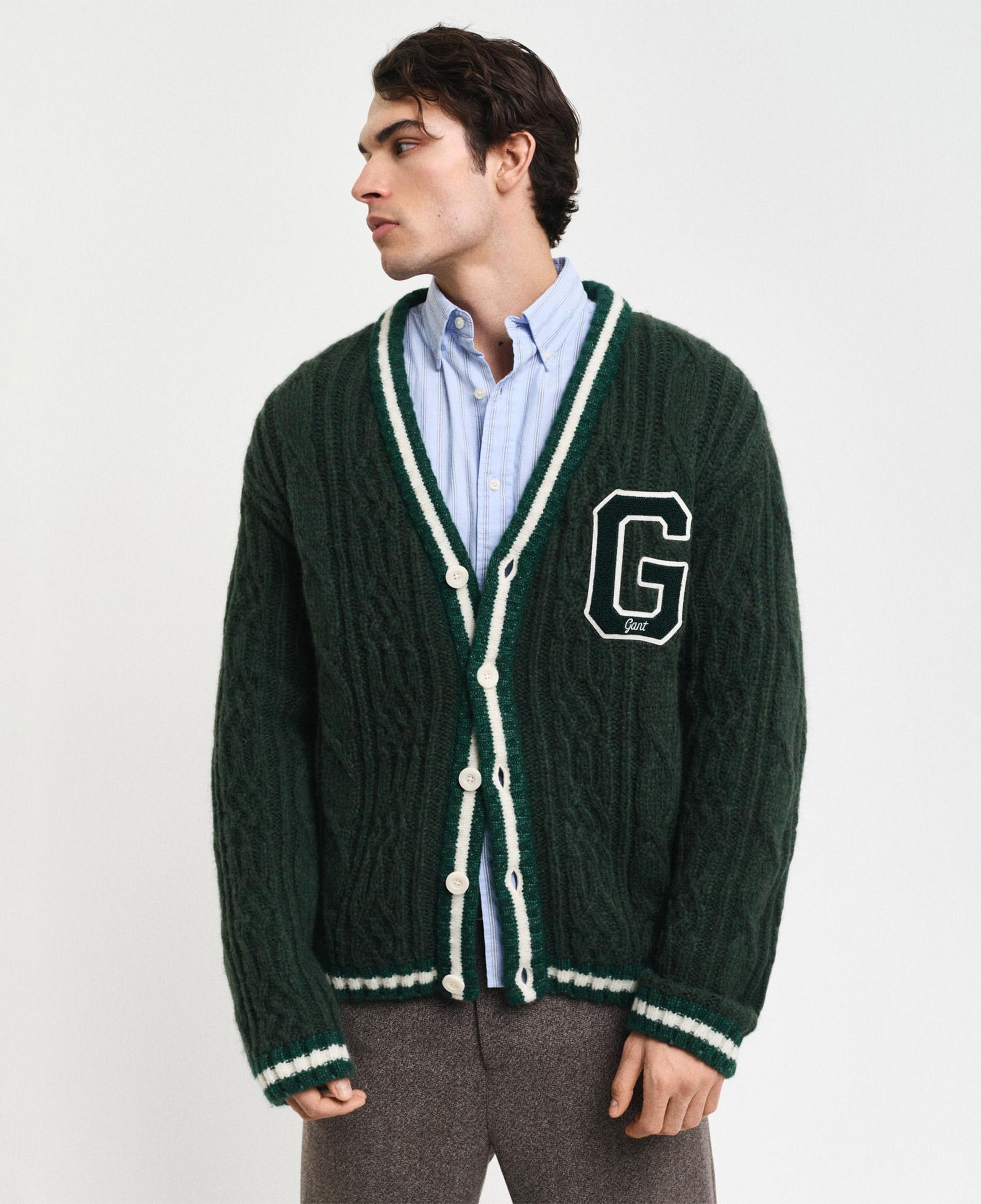 GANT Erkek Yeşil Regular Fit Düğmeli Yaka Logolu Yün Karışımlı Hırka