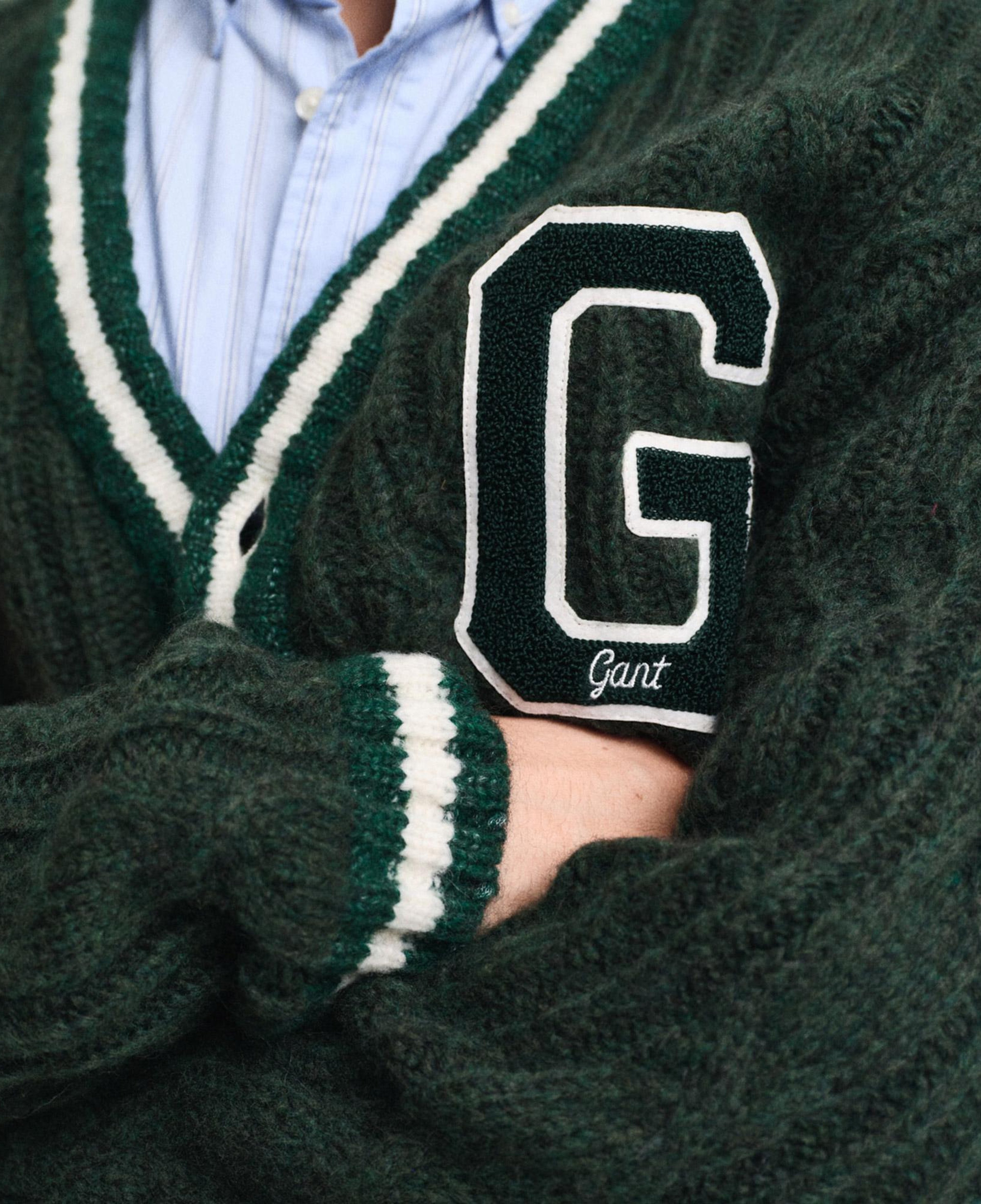 GANT Erkek Yeşil Regular Fit Düğmeli Yaka Logolu Yün Karışımlı Hırka