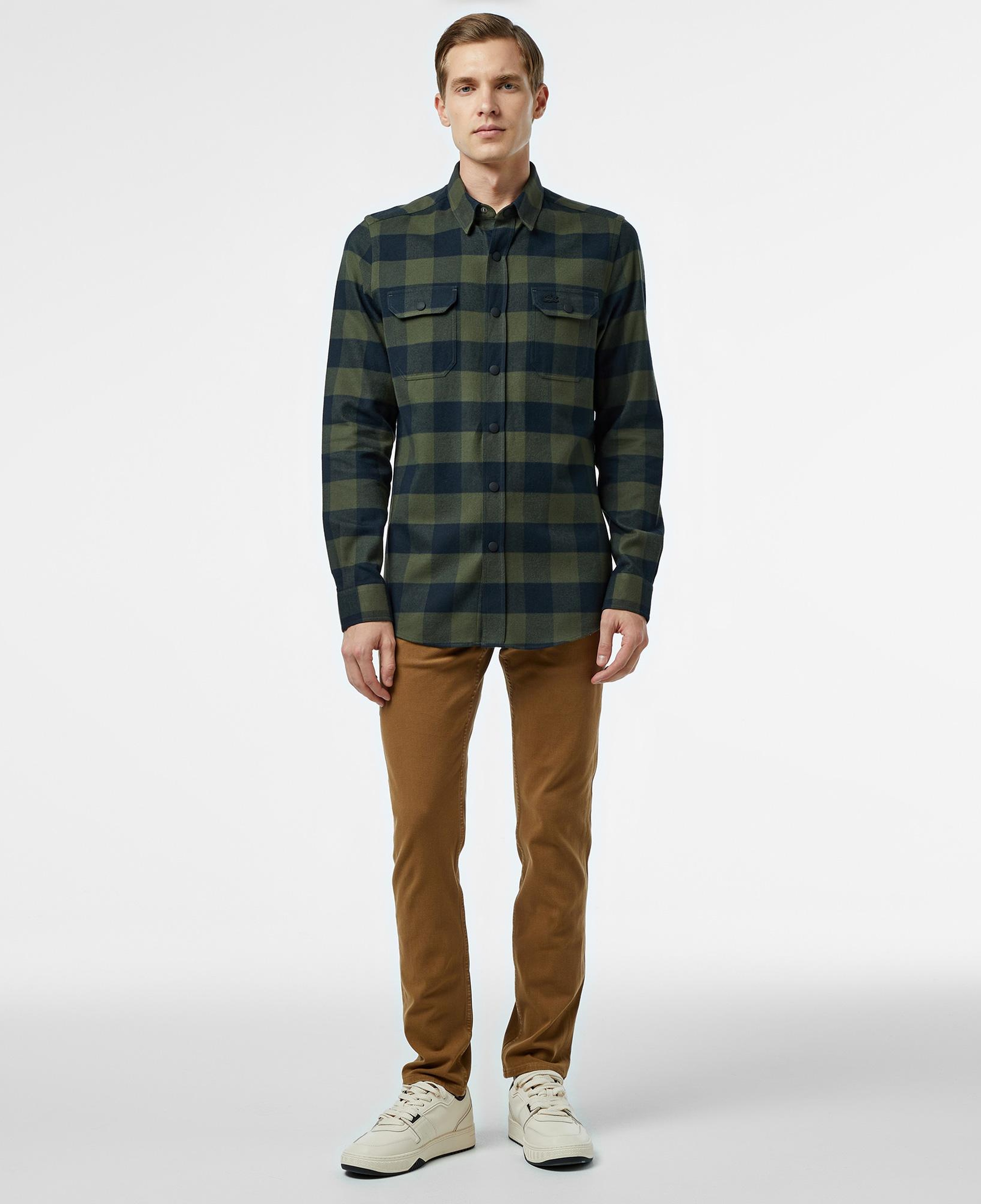 Erkek Slim Fit Ekose Yeşil Gömlek