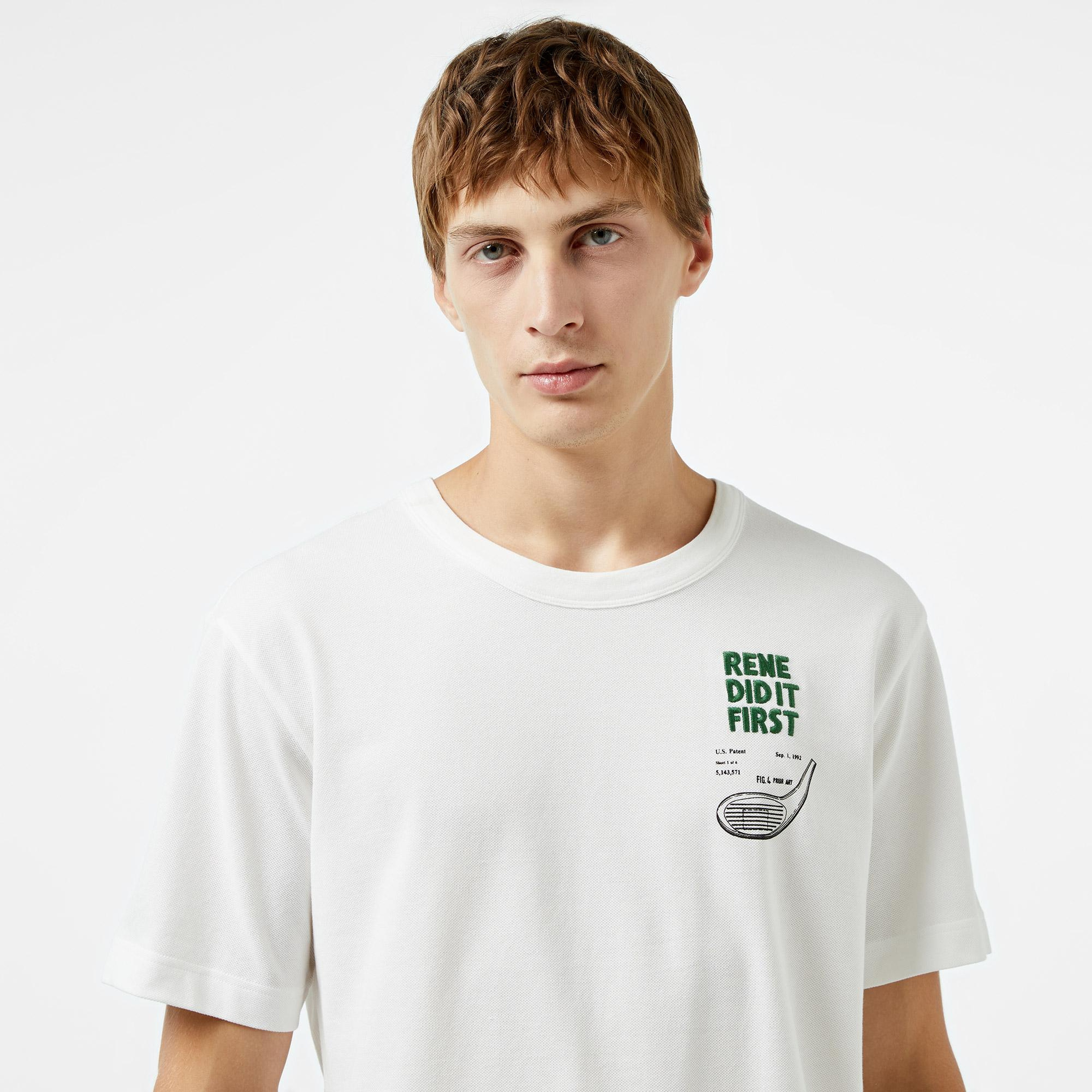 Unisex Classic Fit Bisiklet Yaka Baskılı Beyaz T-Shirt