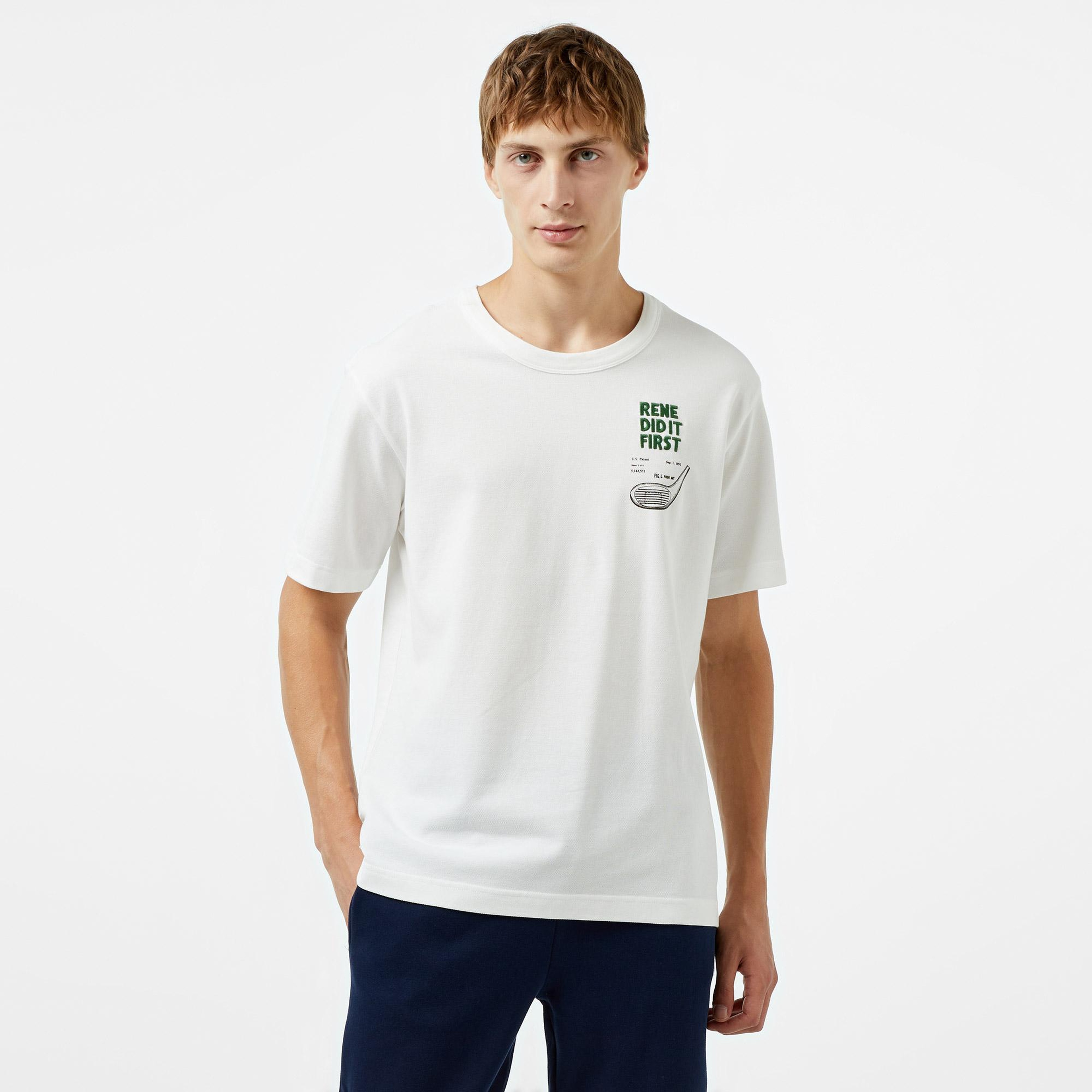 Unisex Classic Fit Bisiklet Yaka Baskılı Beyaz T-Shirt