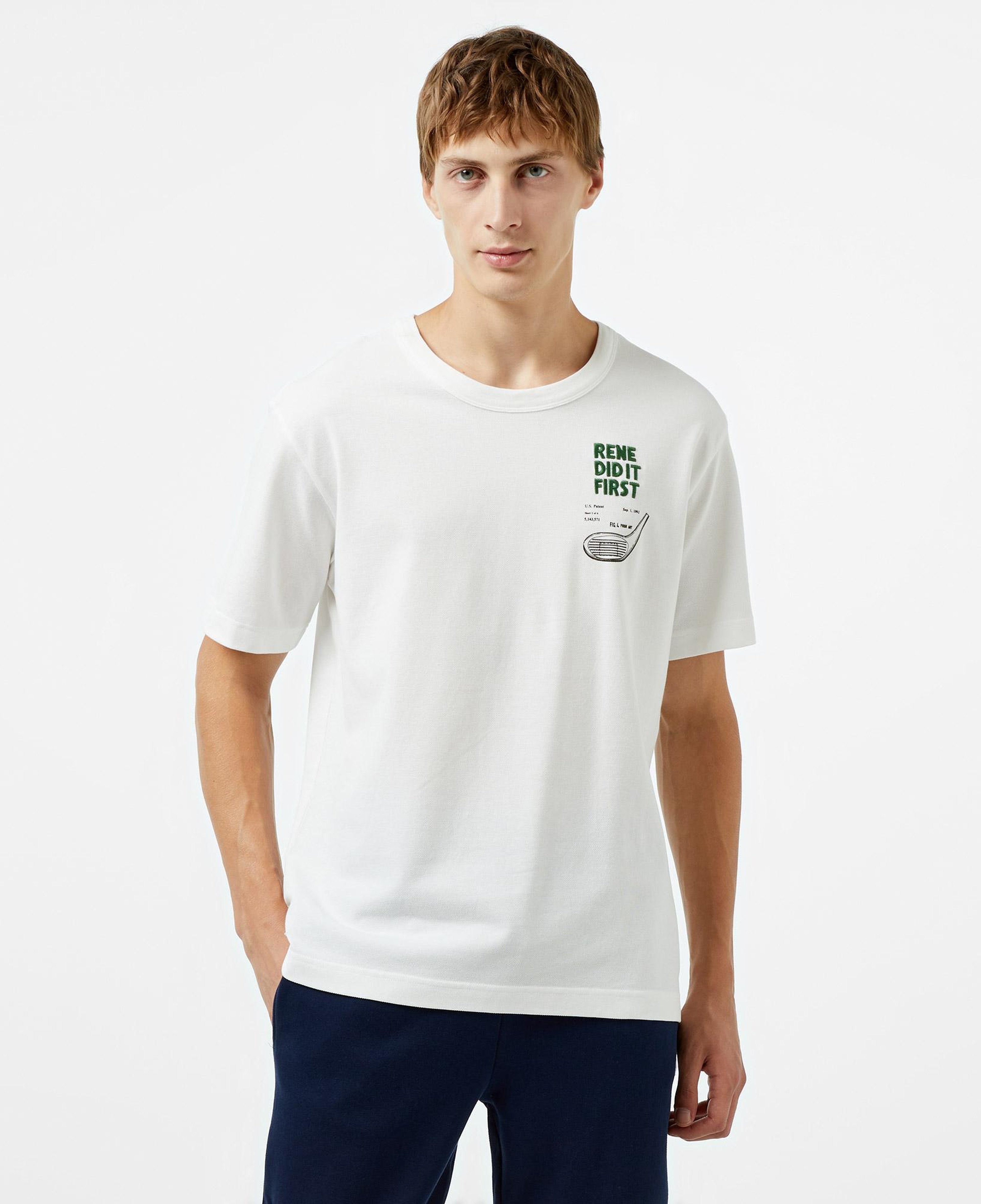 Unisex Classic Fit Bisiklet Yaka Baskılı Beyaz T-Shirt