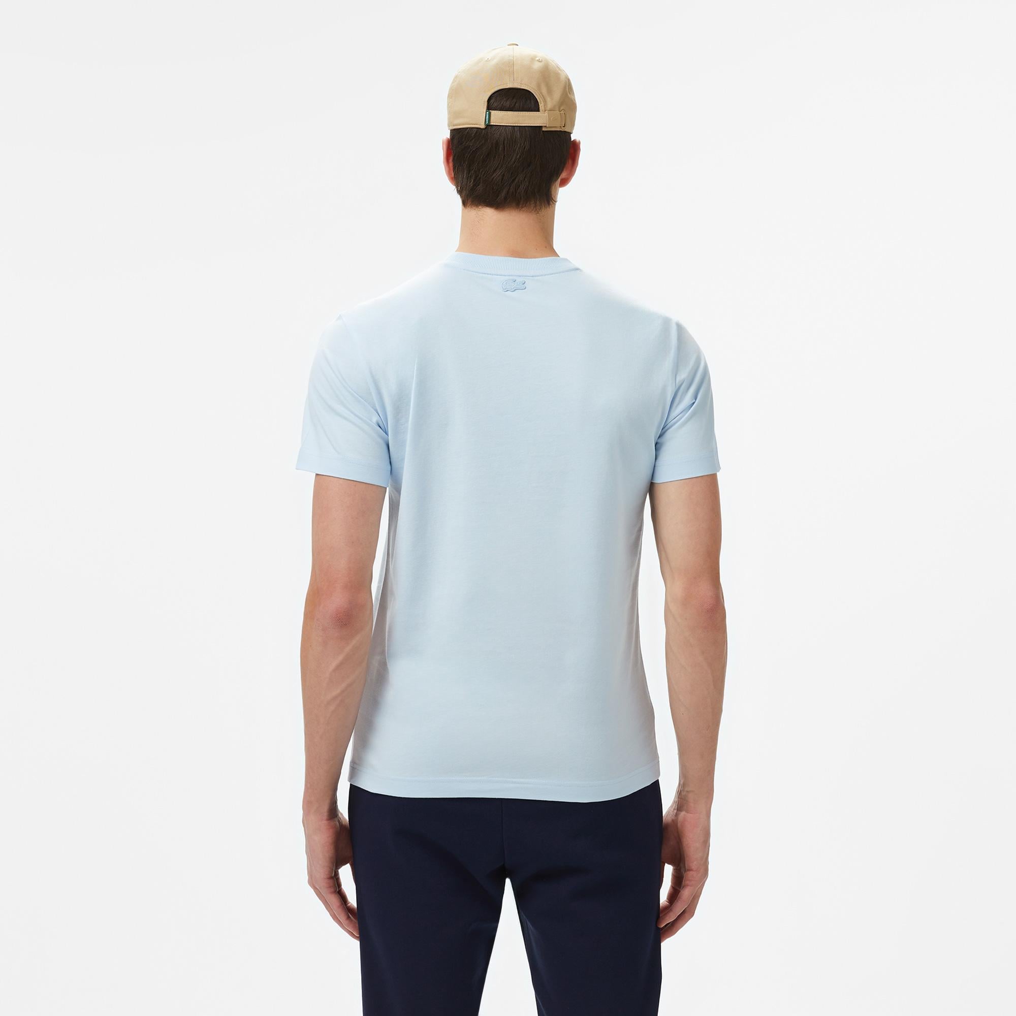 Erkek Bisiklet Yaka Baskılı Açık Mavi T-Shirt