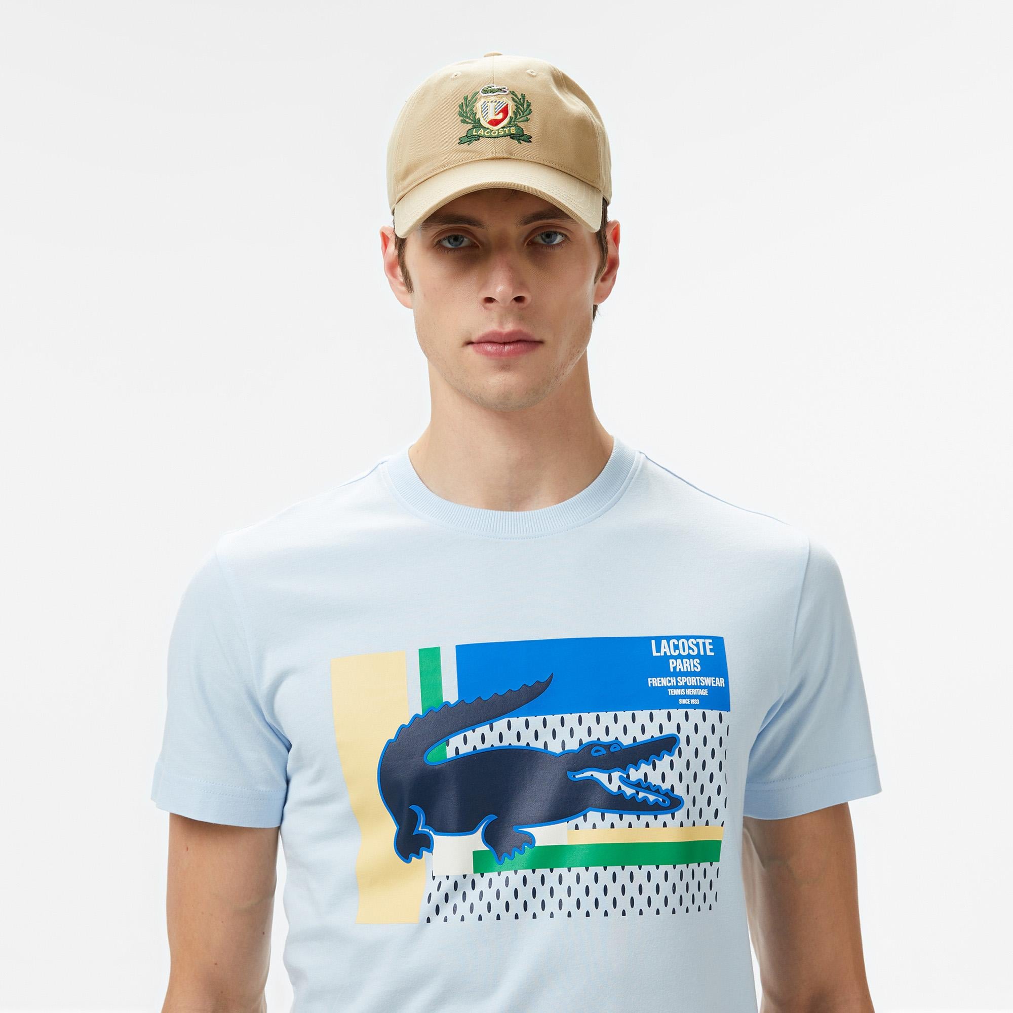 Erkek Bisiklet Yaka Baskılı Açık Mavi T-Shirt