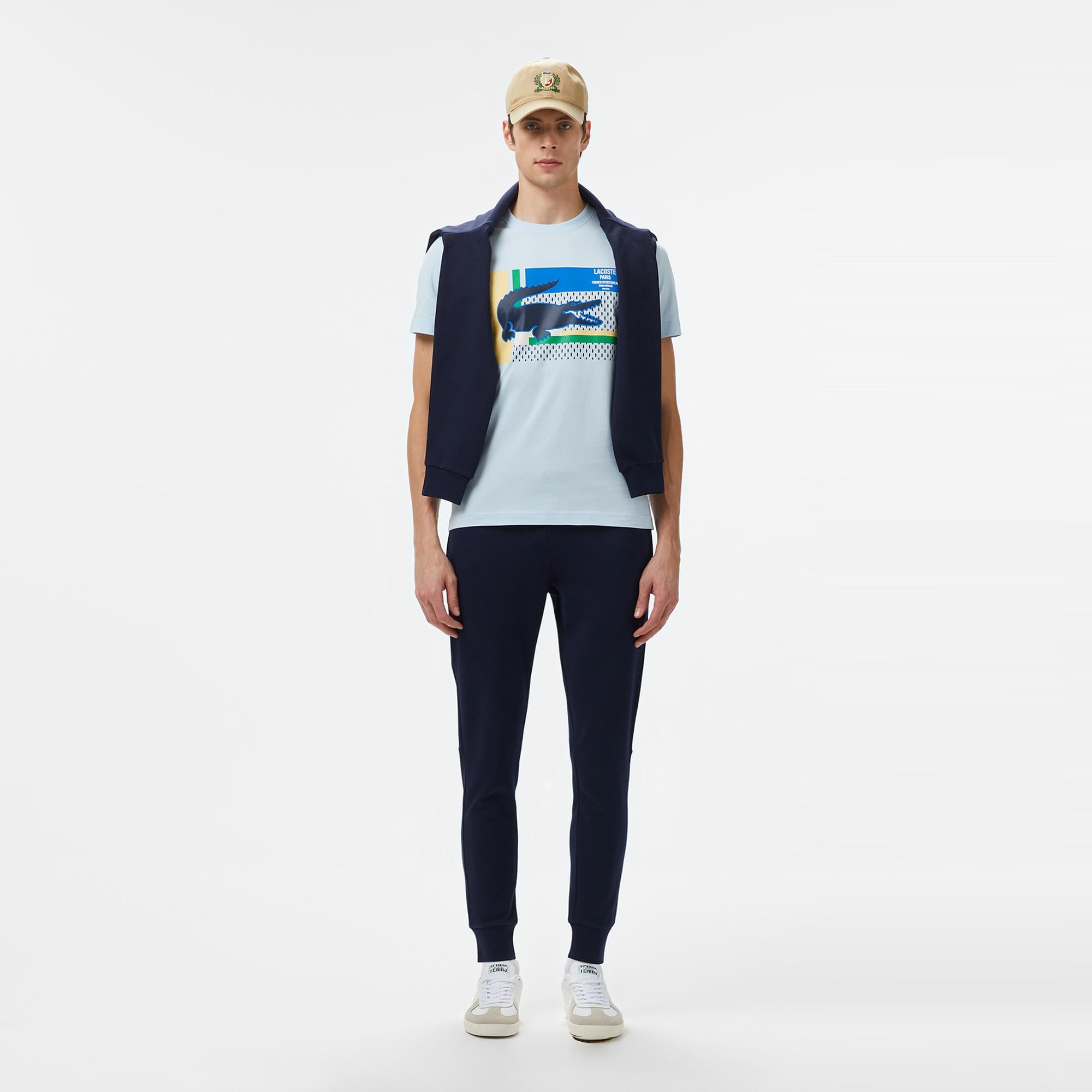 Erkek Bisiklet Yaka Baskılı Açık Mavi T-Shirt
