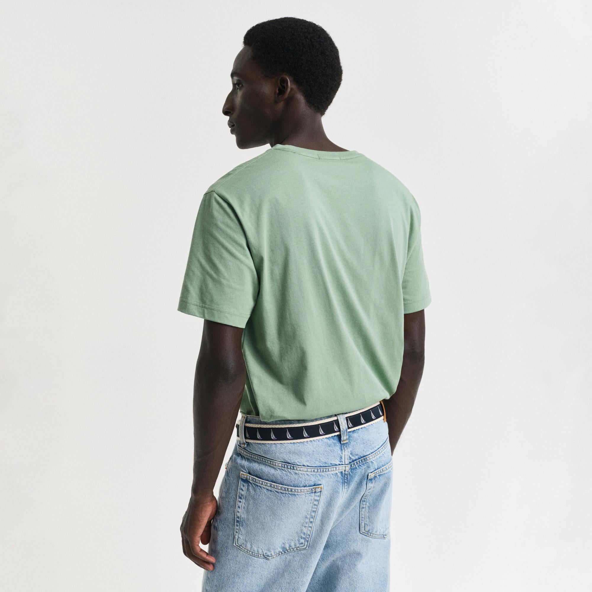 GANT Erkek Yeşil Regular Fit Bisiklet Yaka T-Shirt