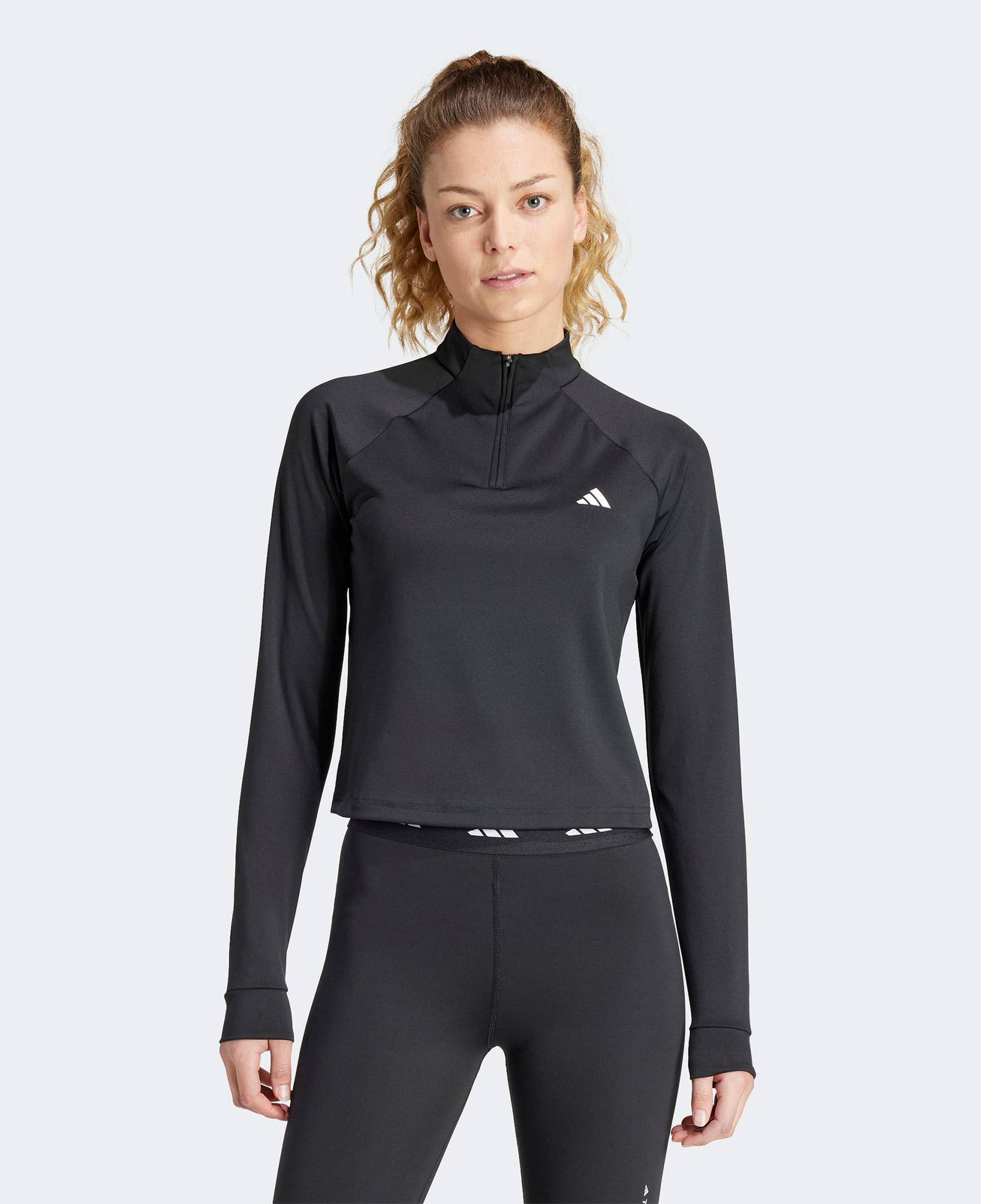 adidas Train Essentials Minimal Branding 1-4 Zip Kadın Siyah Antrenman Eşofman Üstü