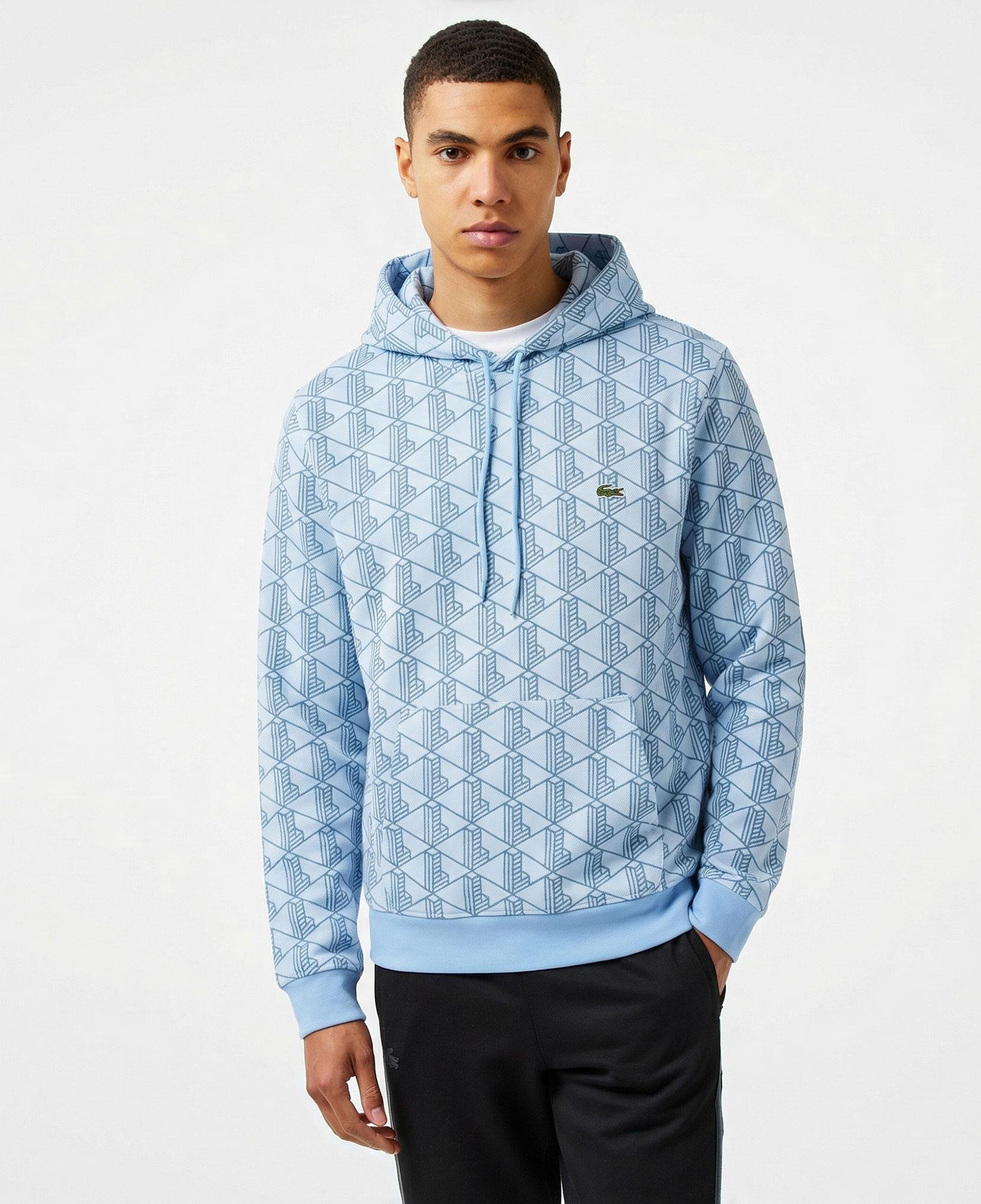 Lacoste Relaxed Fit Monogram Erkek Mavi Sweatshirt