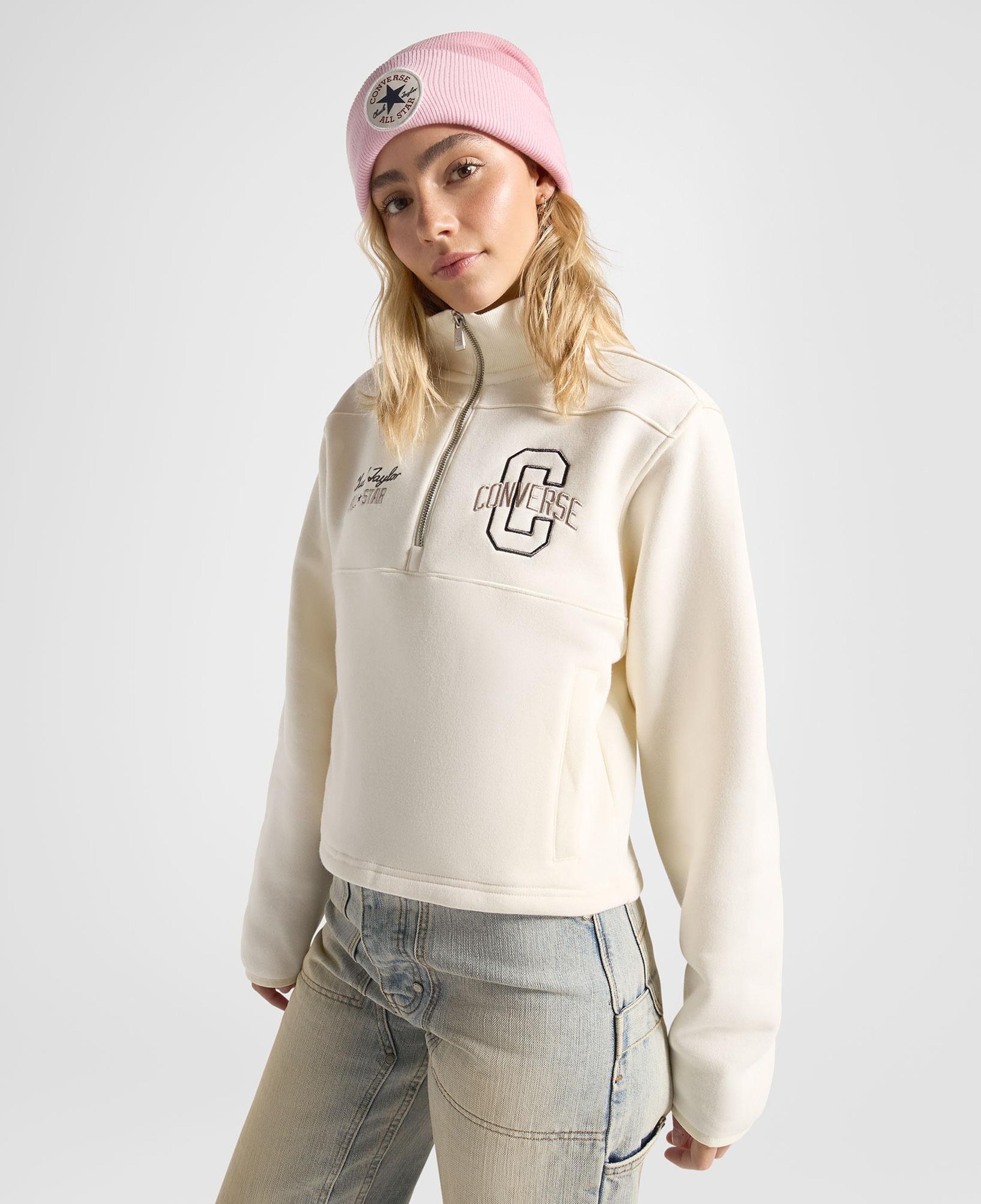 Converse Classic Kadın Yarım Fermuarlı Krem Sweatshirt