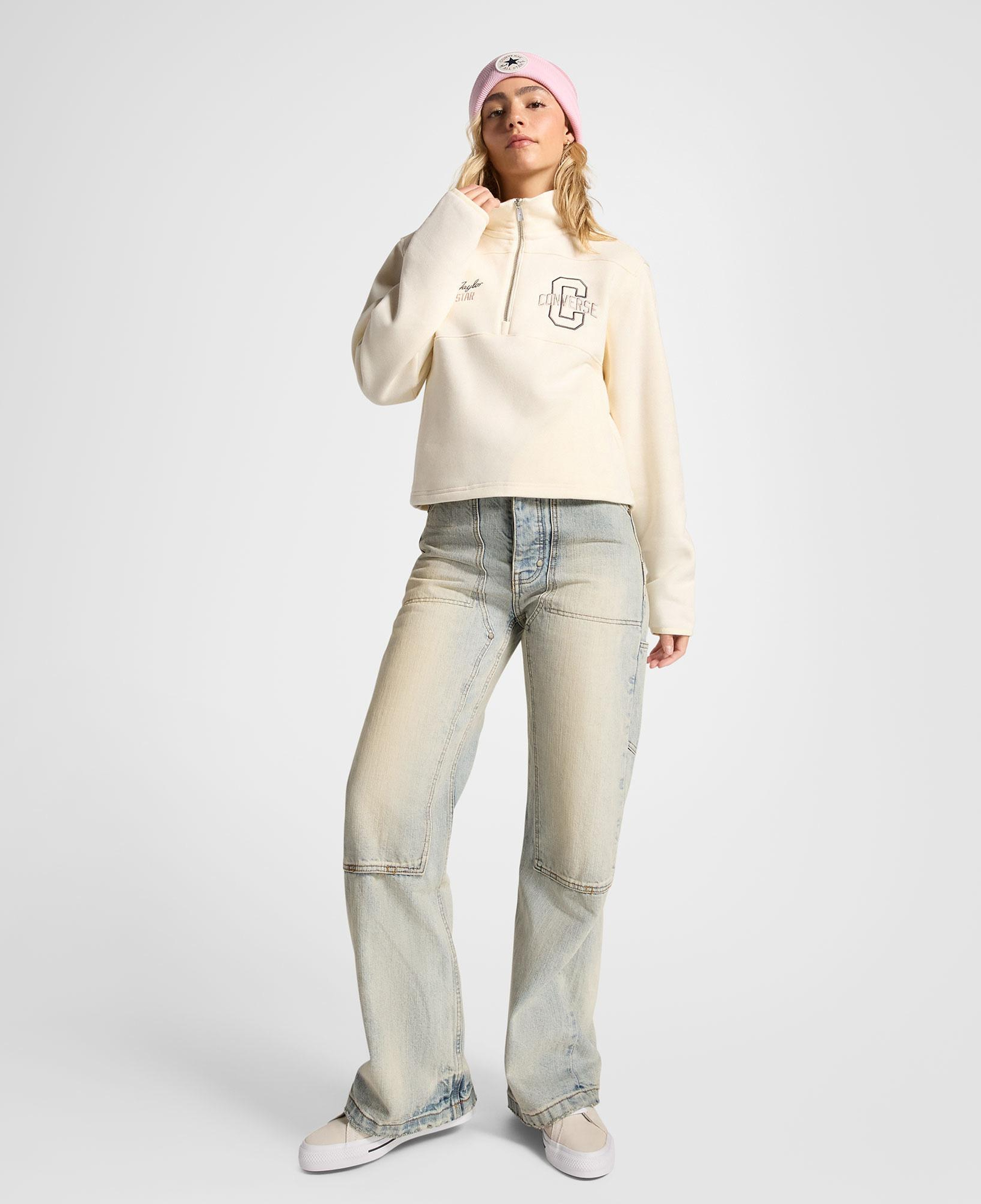Converse Classic Kadın Yarım Fermuarlı Krem Sweatshirt