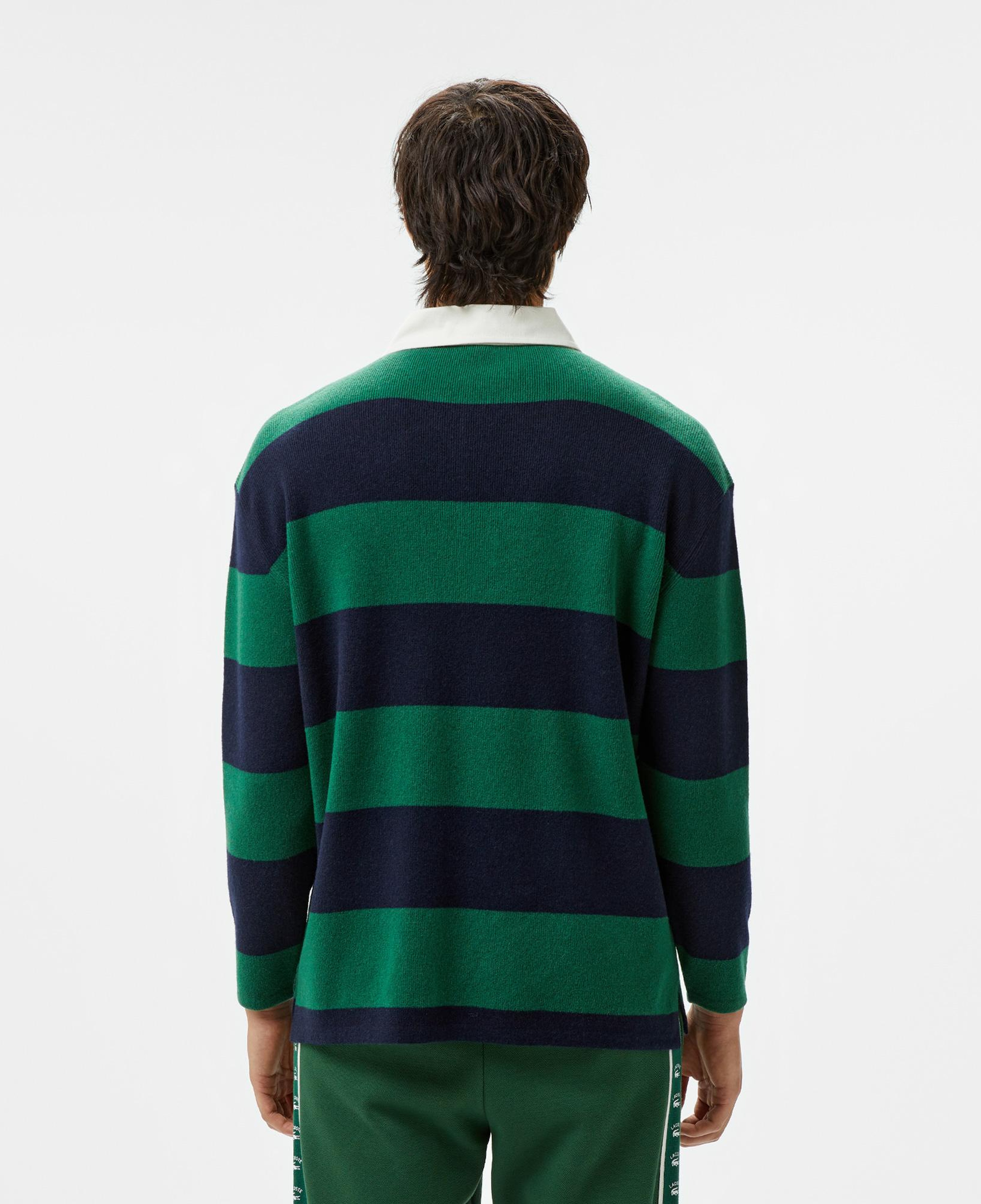 Erkek Loose Fit Polo Yaka Renk Bloklu Lacivert Yün Karışımlı Triko