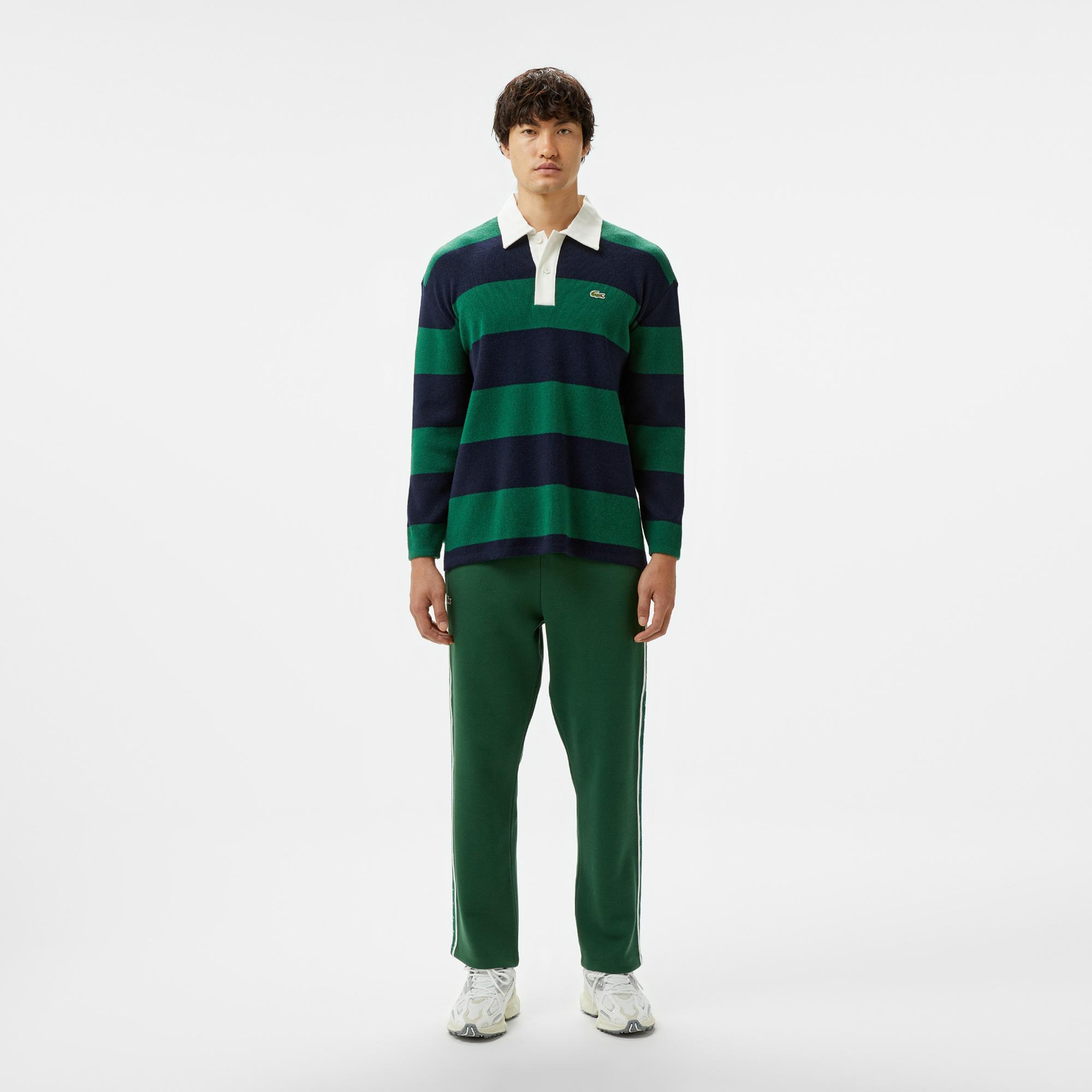 Erkek Loose Fit Polo Yaka Renk Bloklu Lacivert Yün Karışımlı Triko