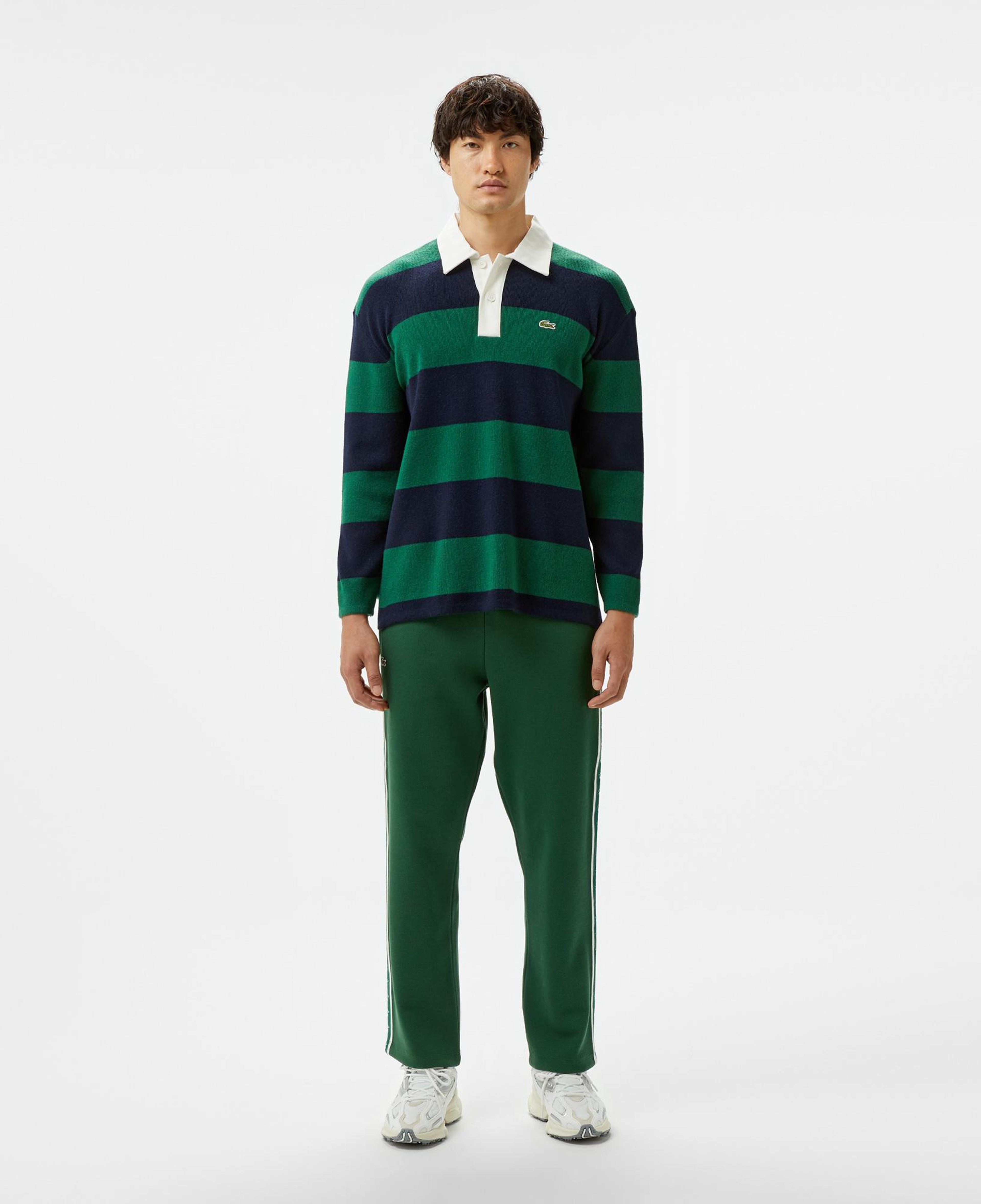 Erkek Loose Fit Polo Yaka Renk Bloklu Lacivert Yün Karışımlı Triko