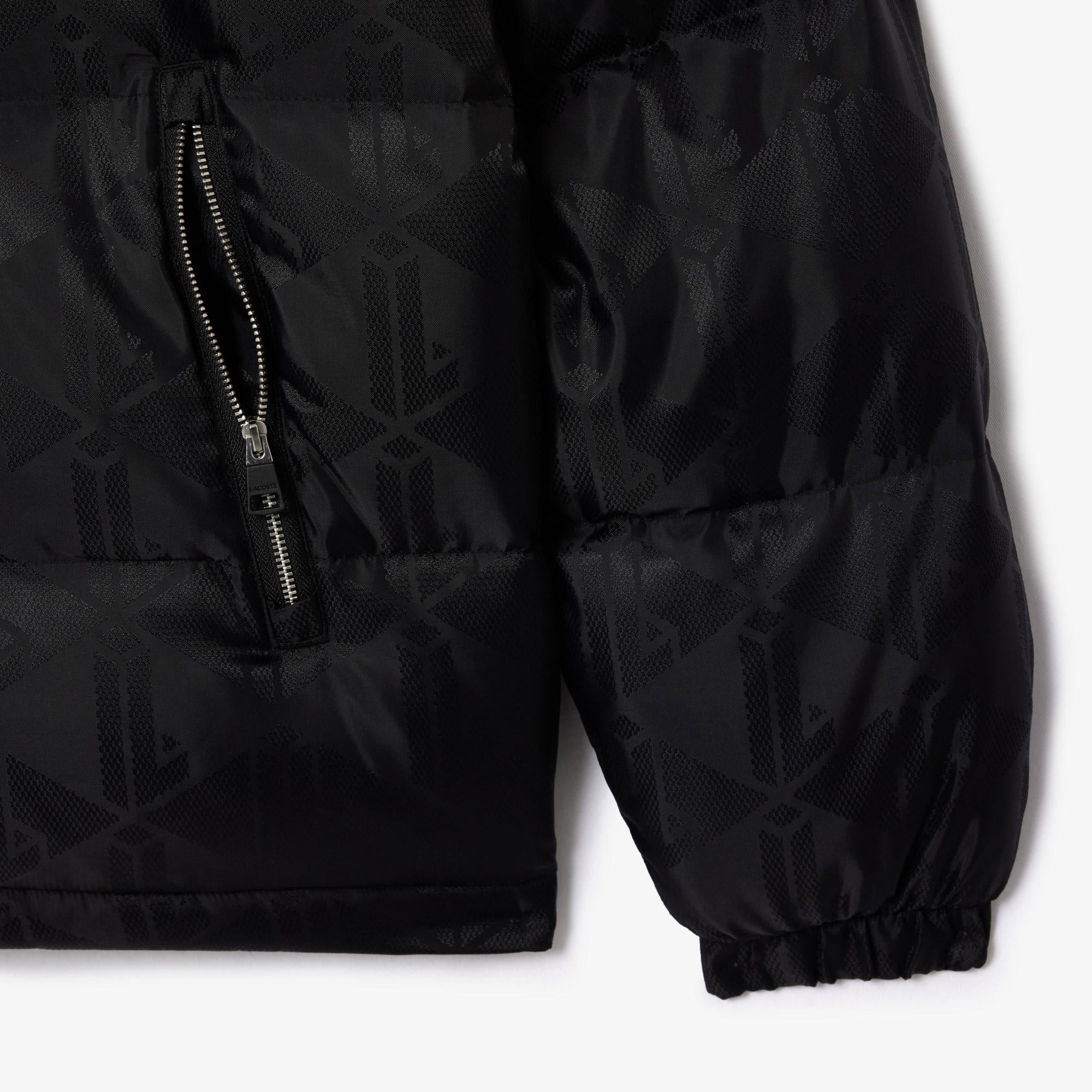Erkek Dik Yaka Monogram Siyah Mont