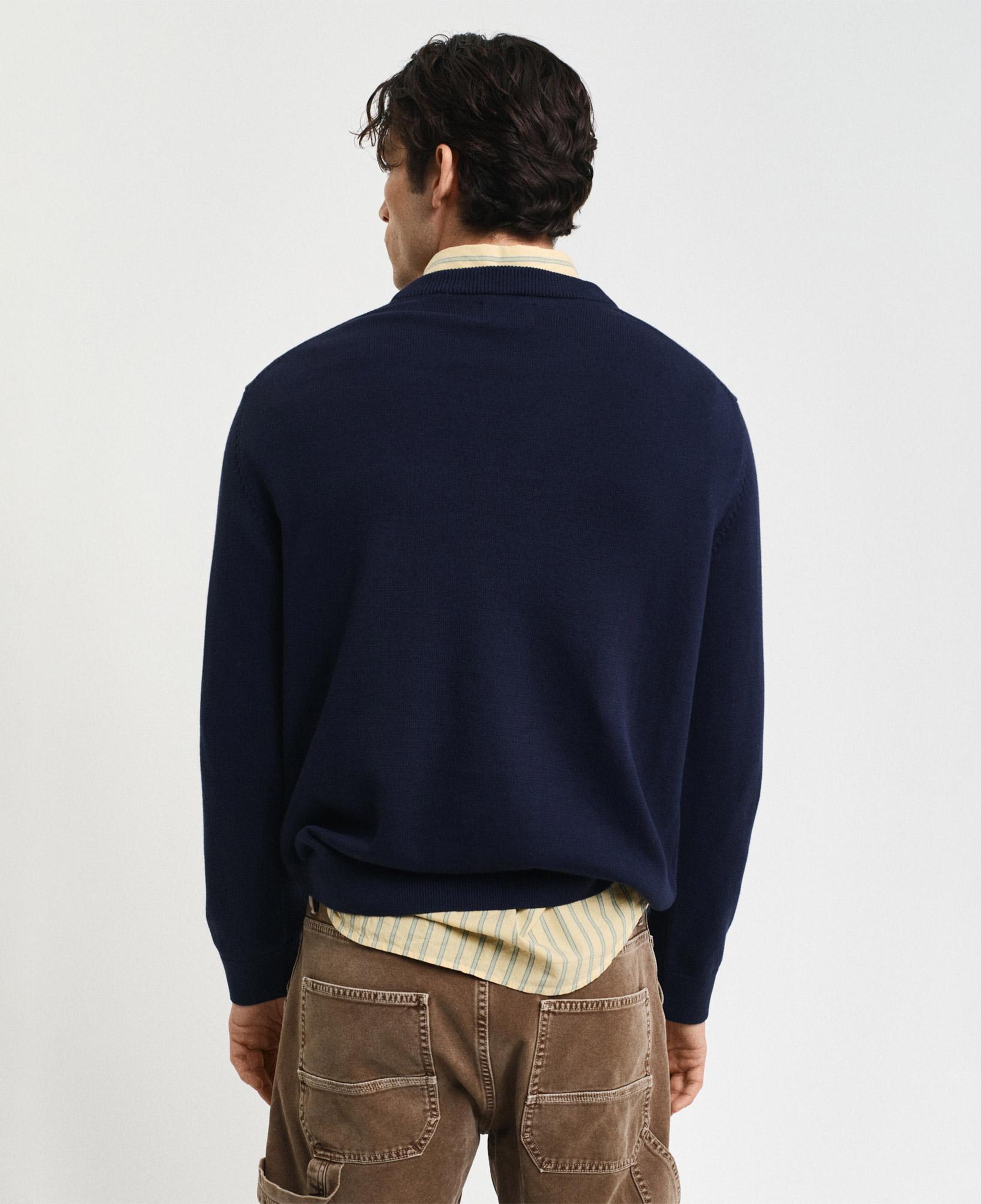 GANT Erkek Lacivert Relaxed Fit Bisiklet Yaka Logolu Kazak