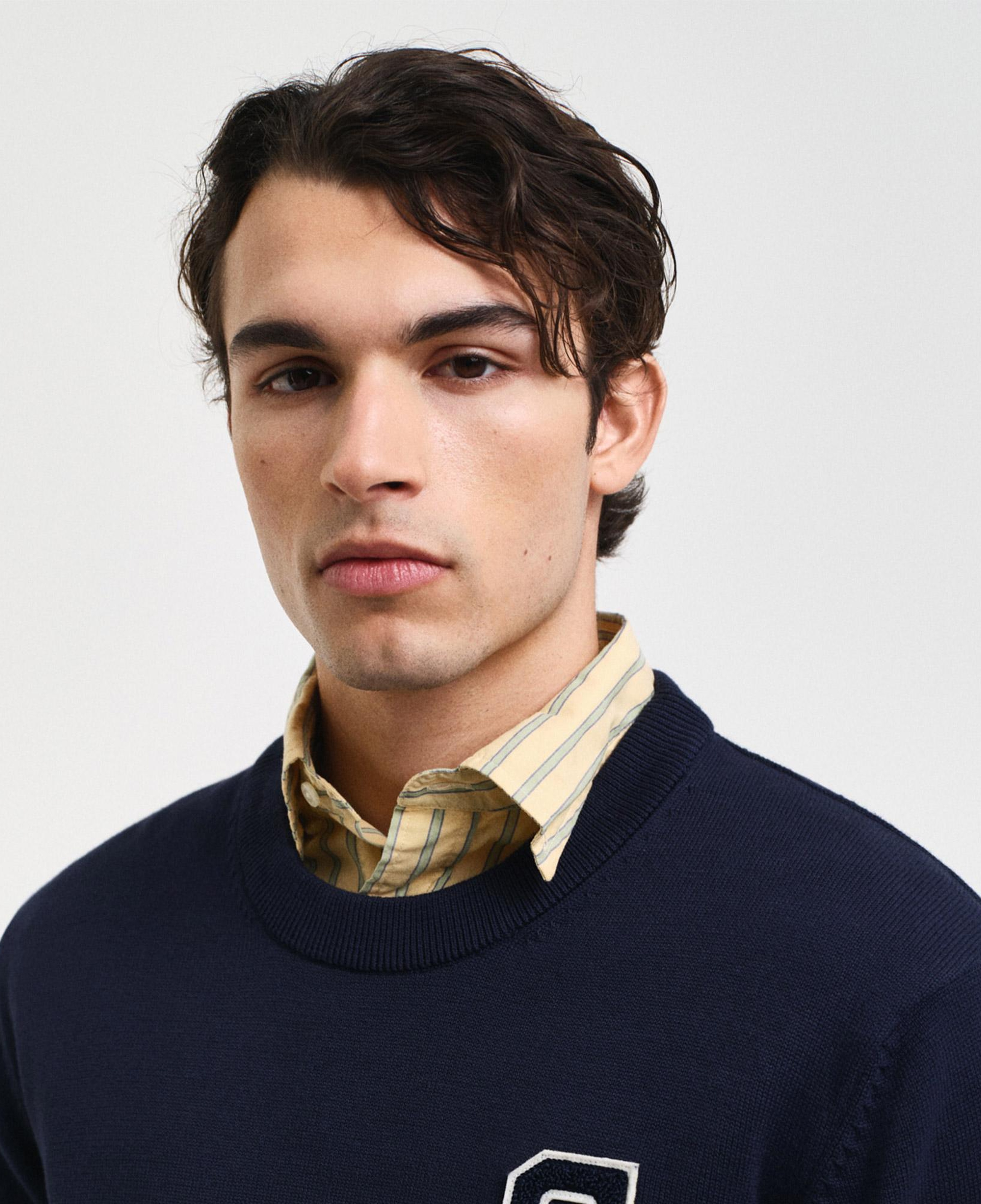 GANT Erkek Lacivert Relaxed Fit Bisiklet Yaka Logolu Kazak