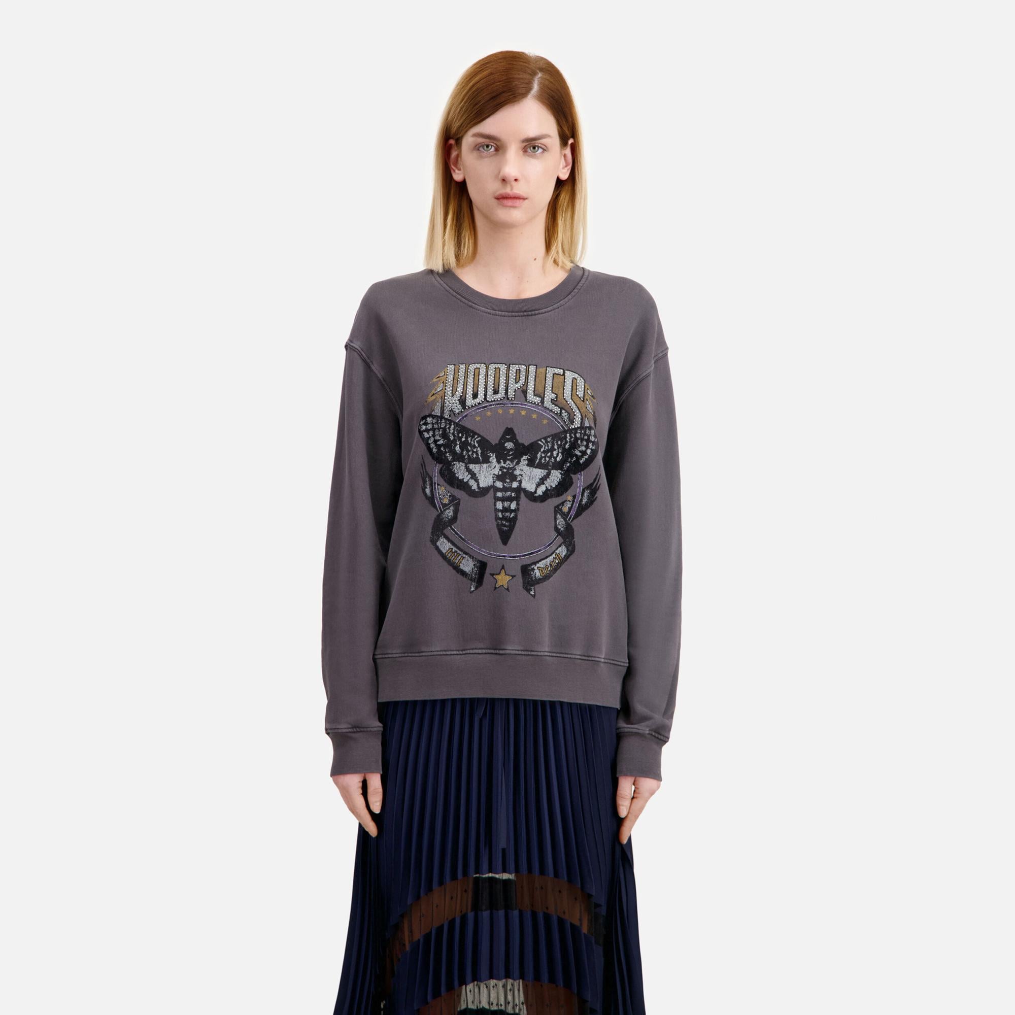 KADIN BASKILI BİSİKLET YAKA GRİ SWEATSHIRT
