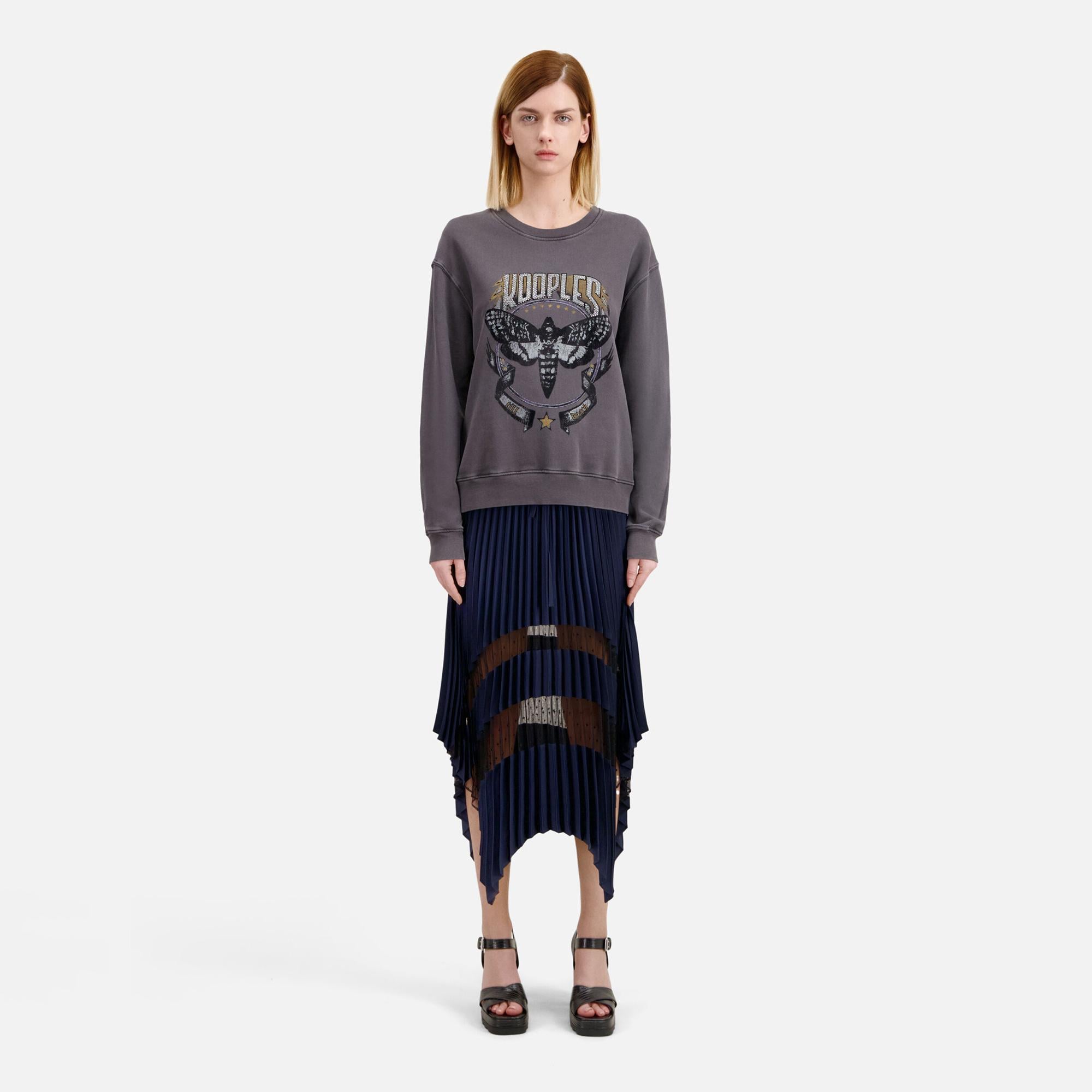 KADIN BASKILI BİSİKLET YAKA GRİ SWEATSHIRT