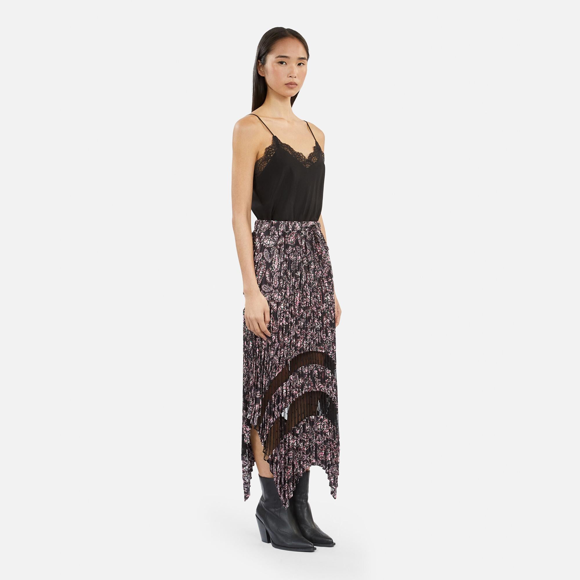 KADIN DESENLİ TÜL DETAYLI SİYAH UZUN ETEK