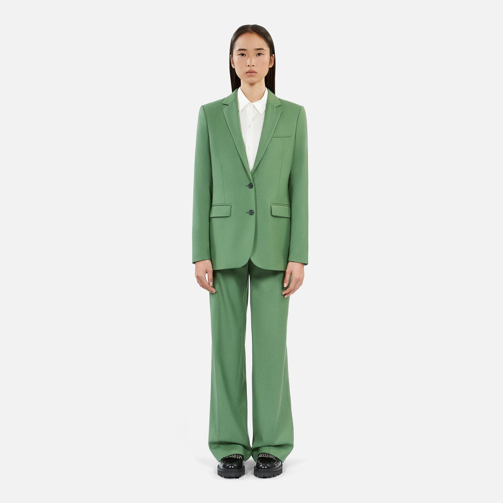 KADIN STRAIGHT FIT YEŞİL BLAZER Yün Ceket