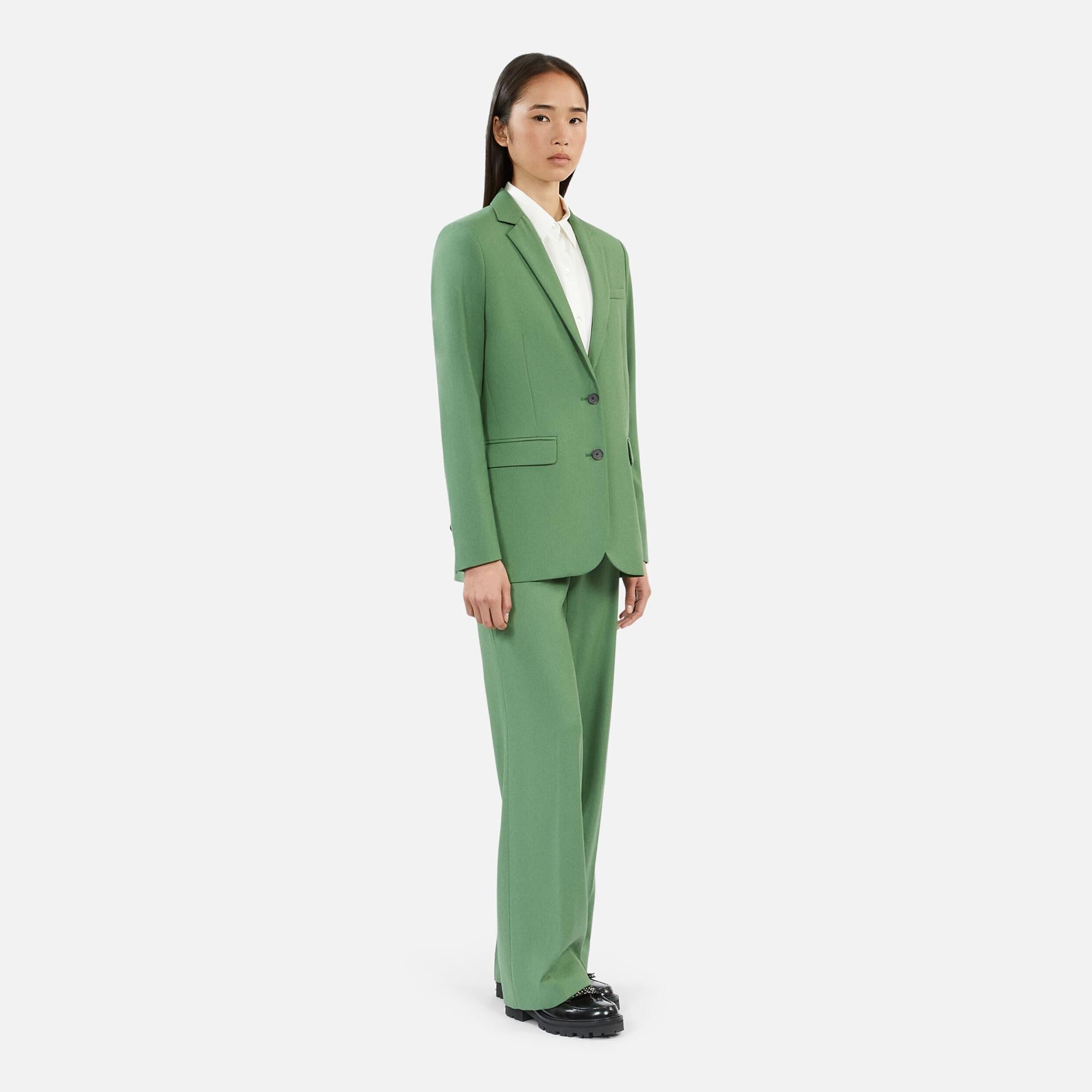 KADIN STRAIGHT FIT YEŞİL BLAZER Yün Ceket