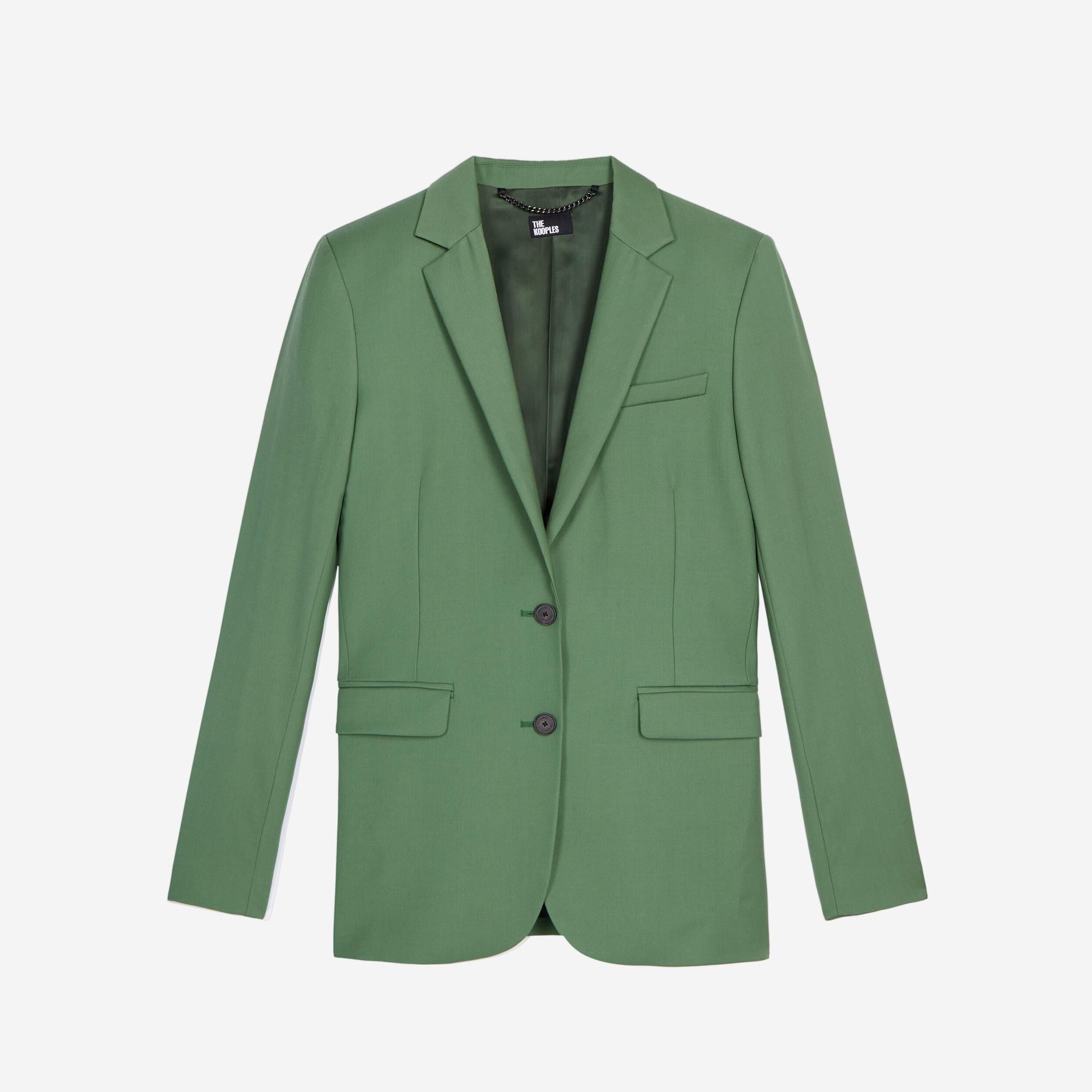 KADIN STRAIGHT FIT YEŞİL BLAZER Yün Ceket