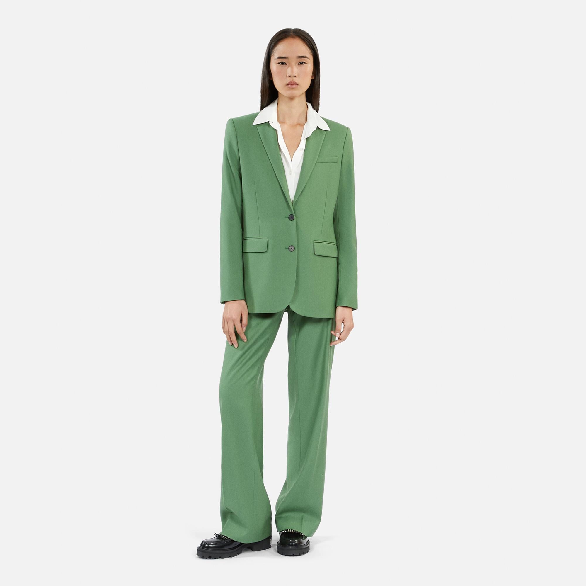 KADIN STRAIGHT FIT YEŞİL BLAZER Yün Ceket