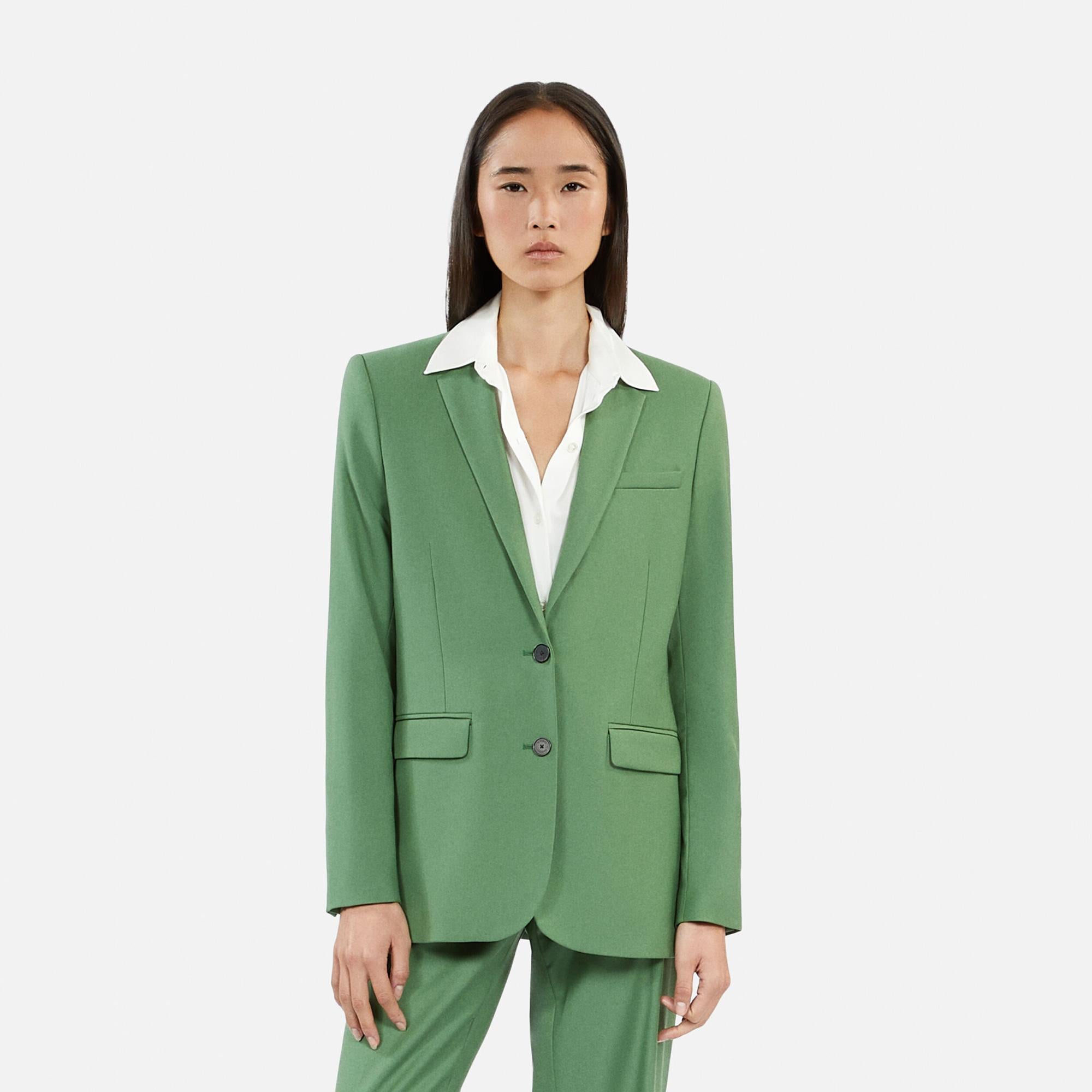 KADIN STRAIGHT FIT YEŞİL BLAZER Yün Ceket