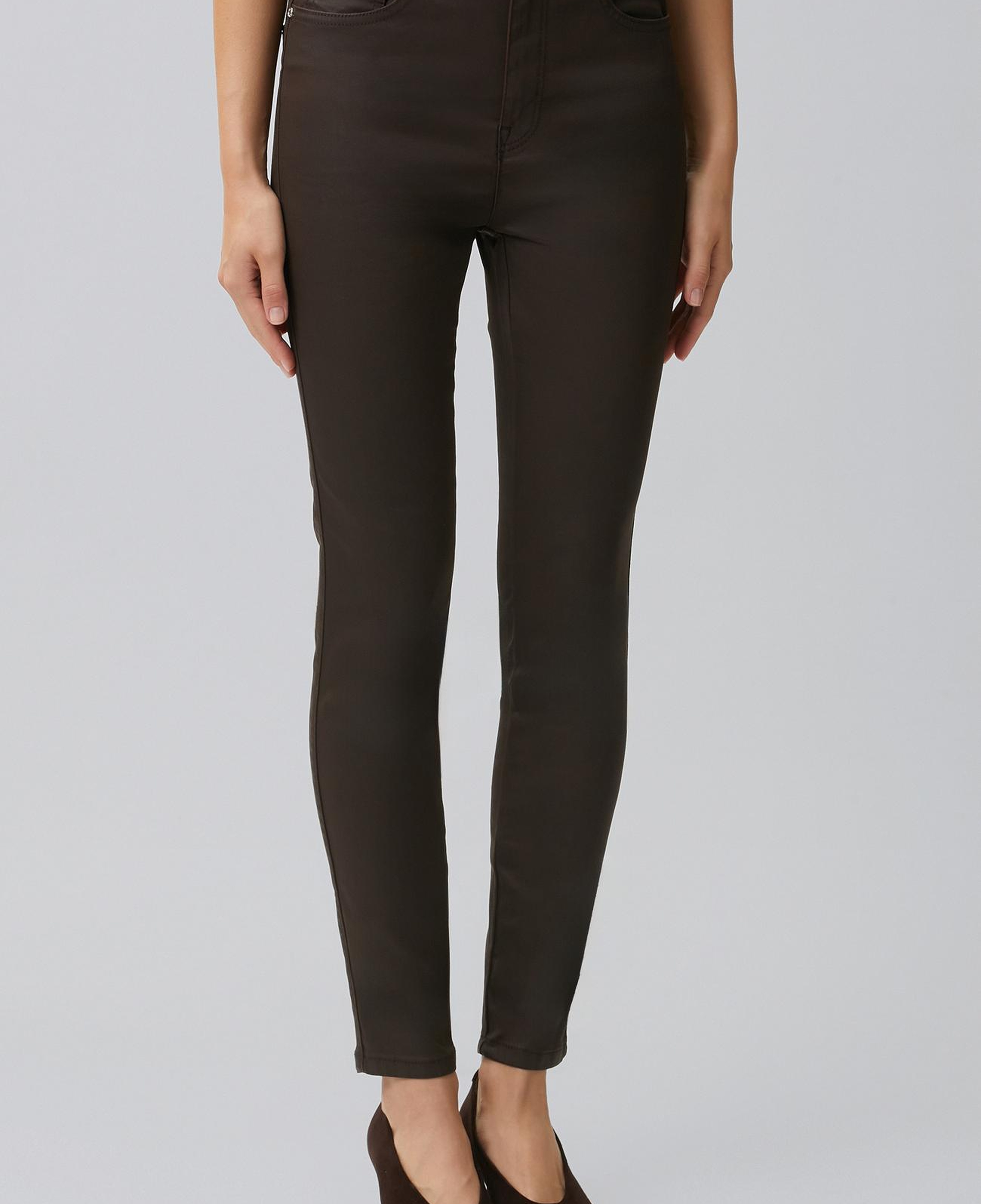 Network Kadın Kahverengi Kaplamalı Skinny Denim Pantolon