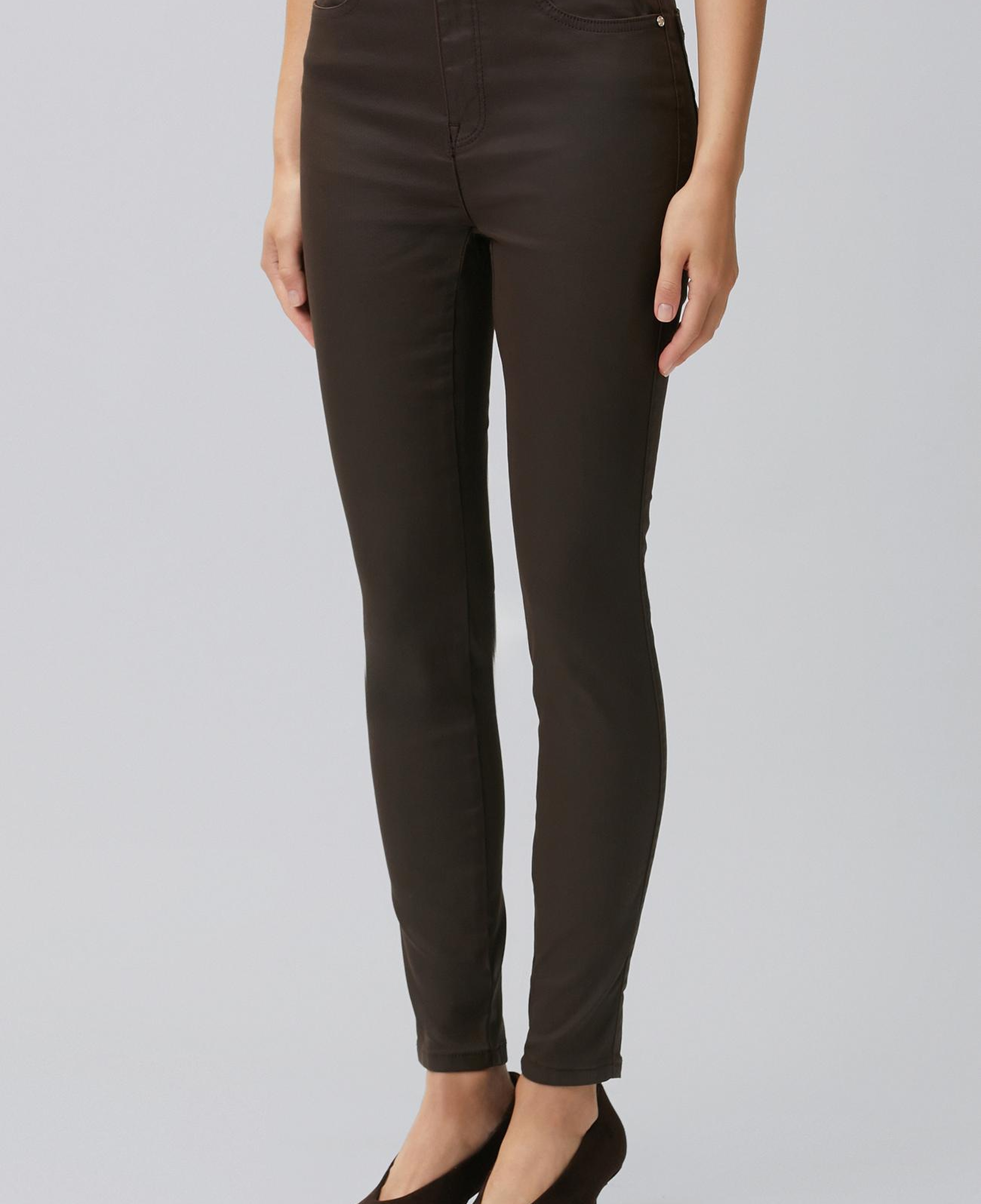 Network Kadın Kahverengi Kaplamalı Skinny Denim Pantolon