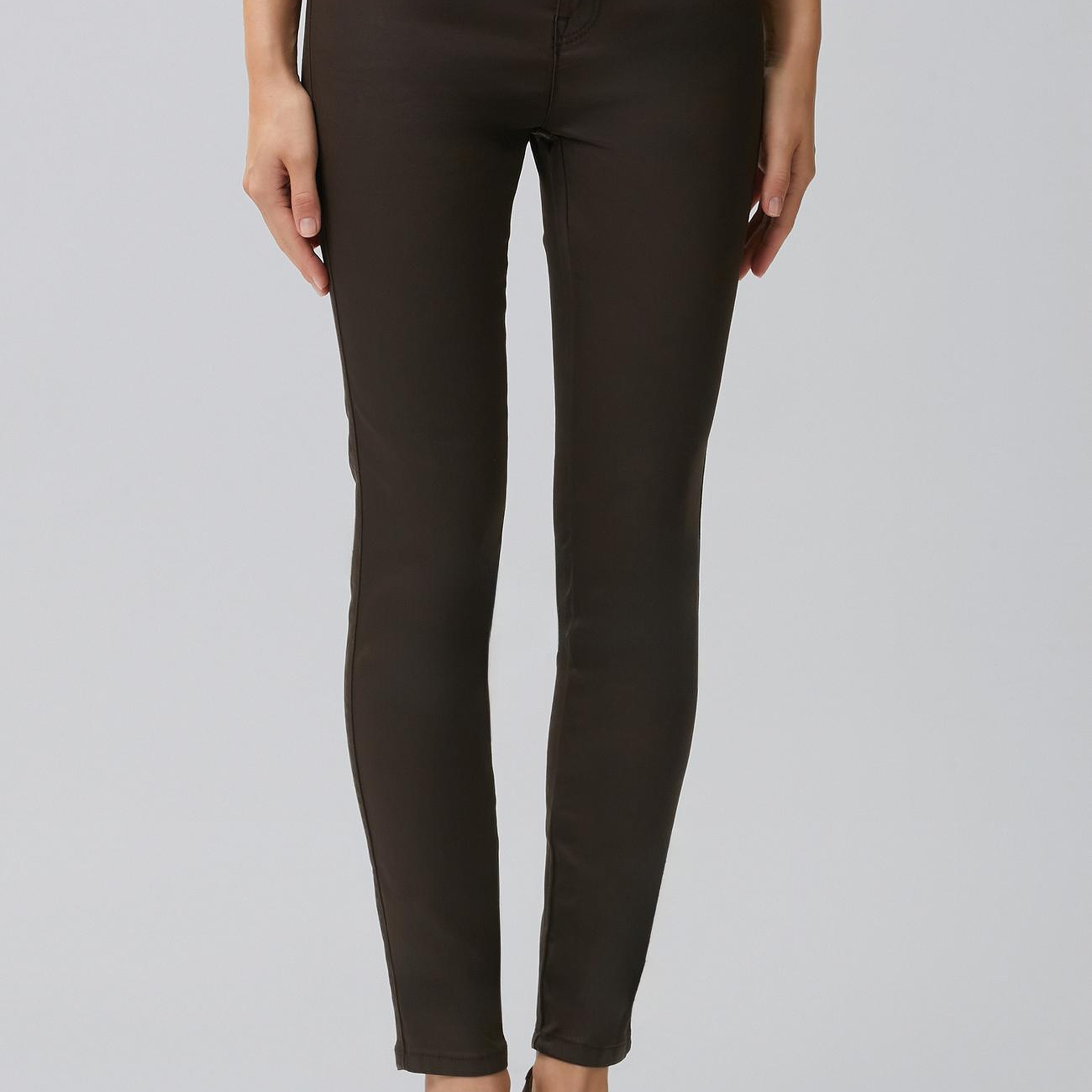 Network Kadın Kahverengi Kaplamalı Skinny Denim Pantolon
