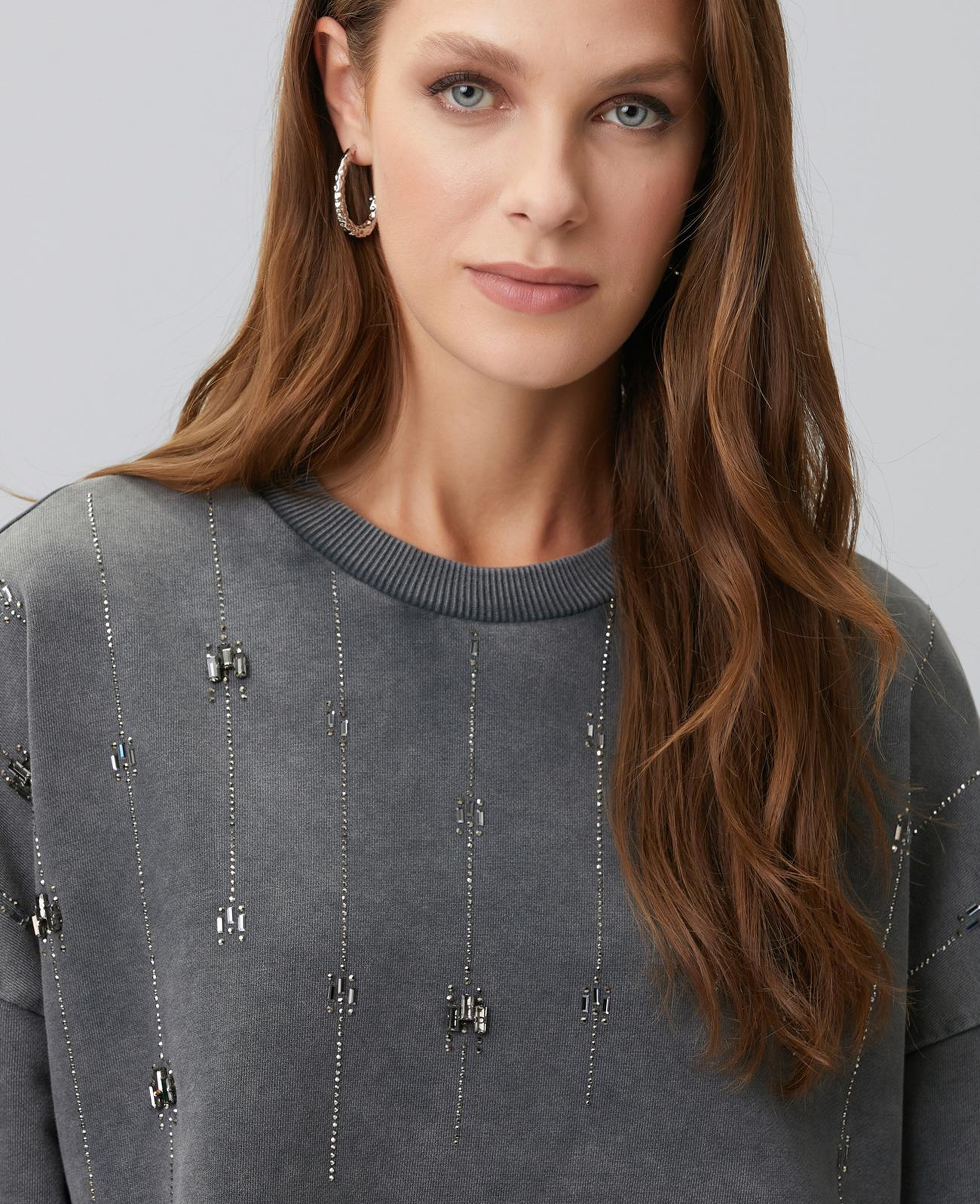 Network Kadın Antrasit Taş Detaylı Yıkamalı Sweatshirt
