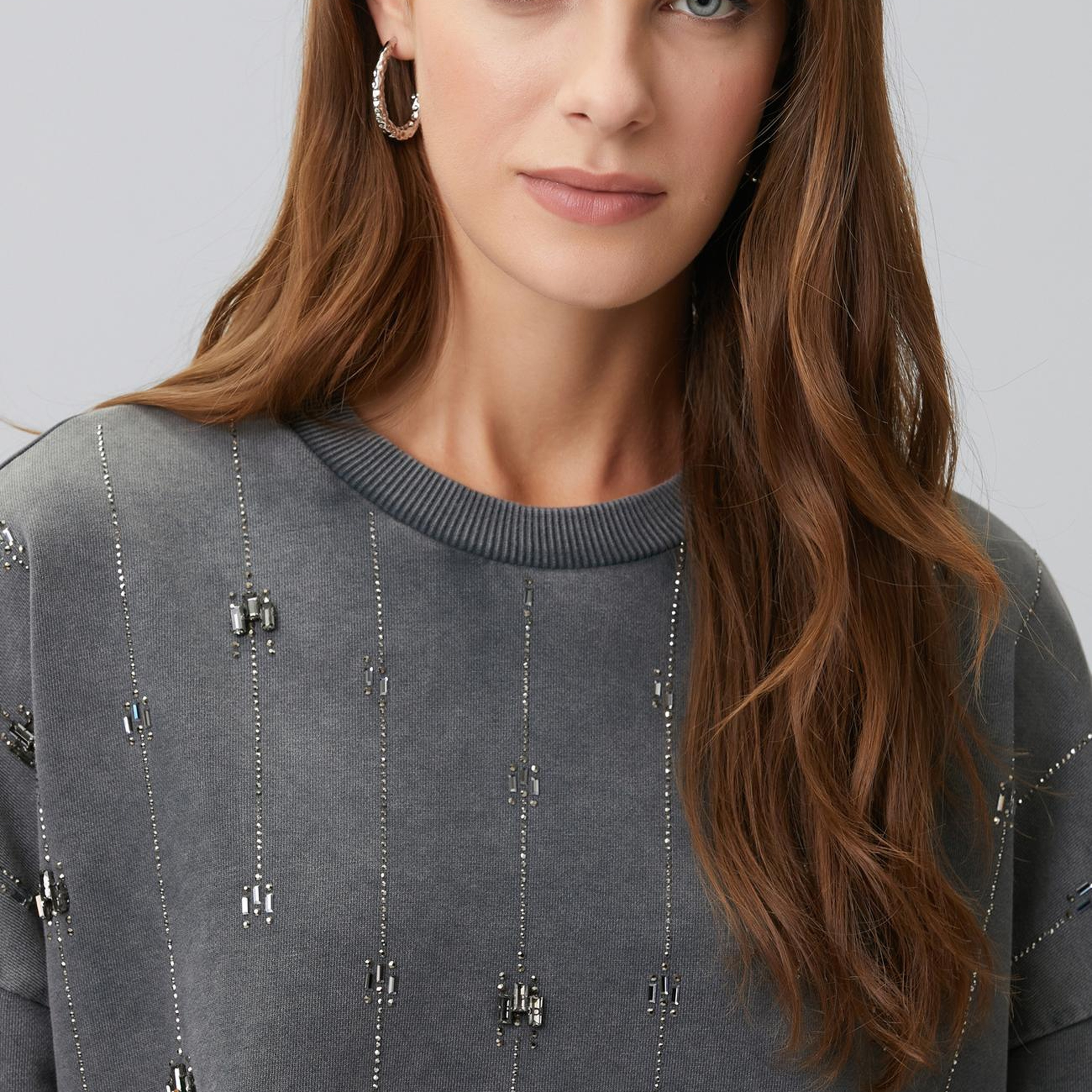 Network Kadın Antrasit Taş Detaylı Yıkamalı Sweatshirt