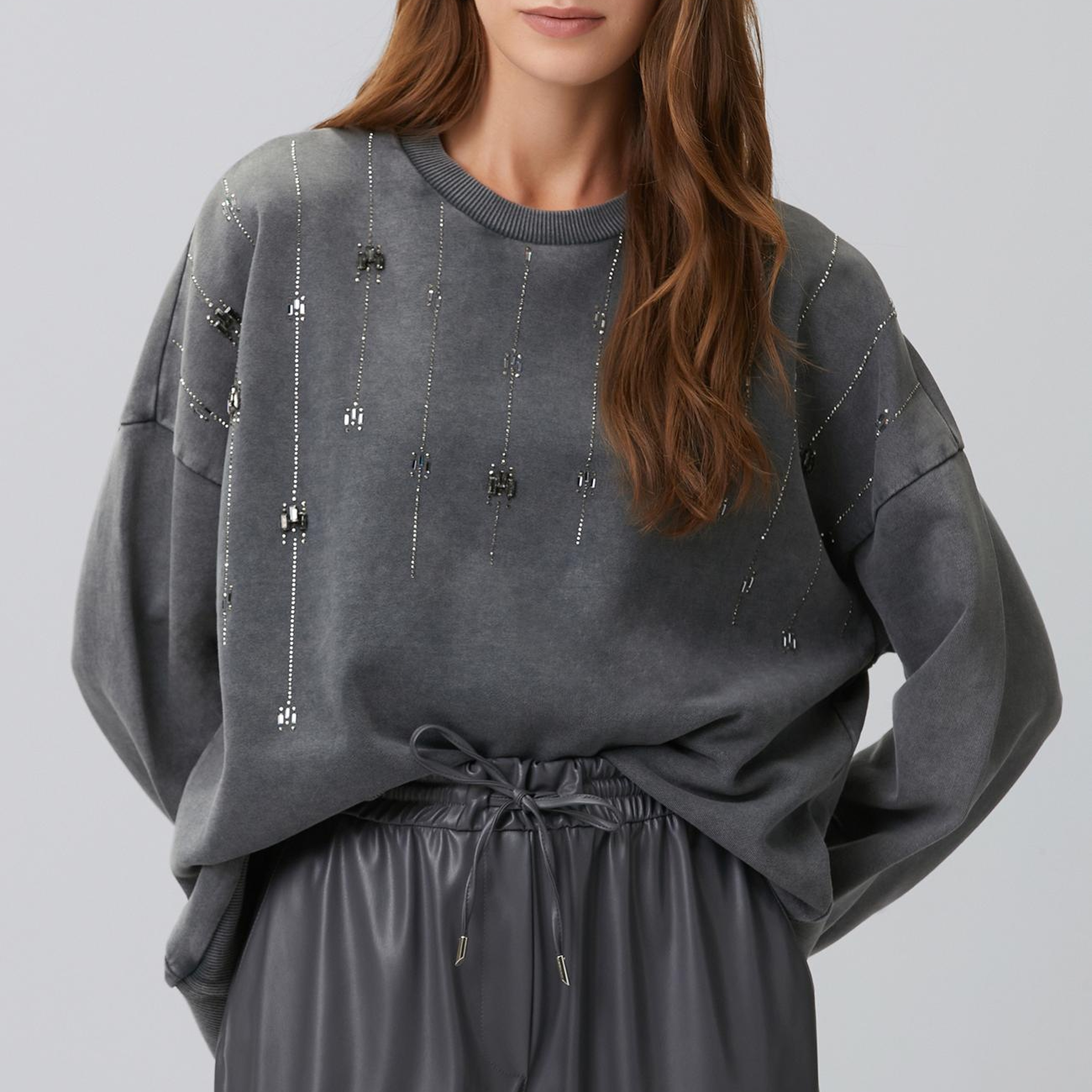 Network Kadın Antrasit Taş Detaylı Yıkamalı Sweatshirt