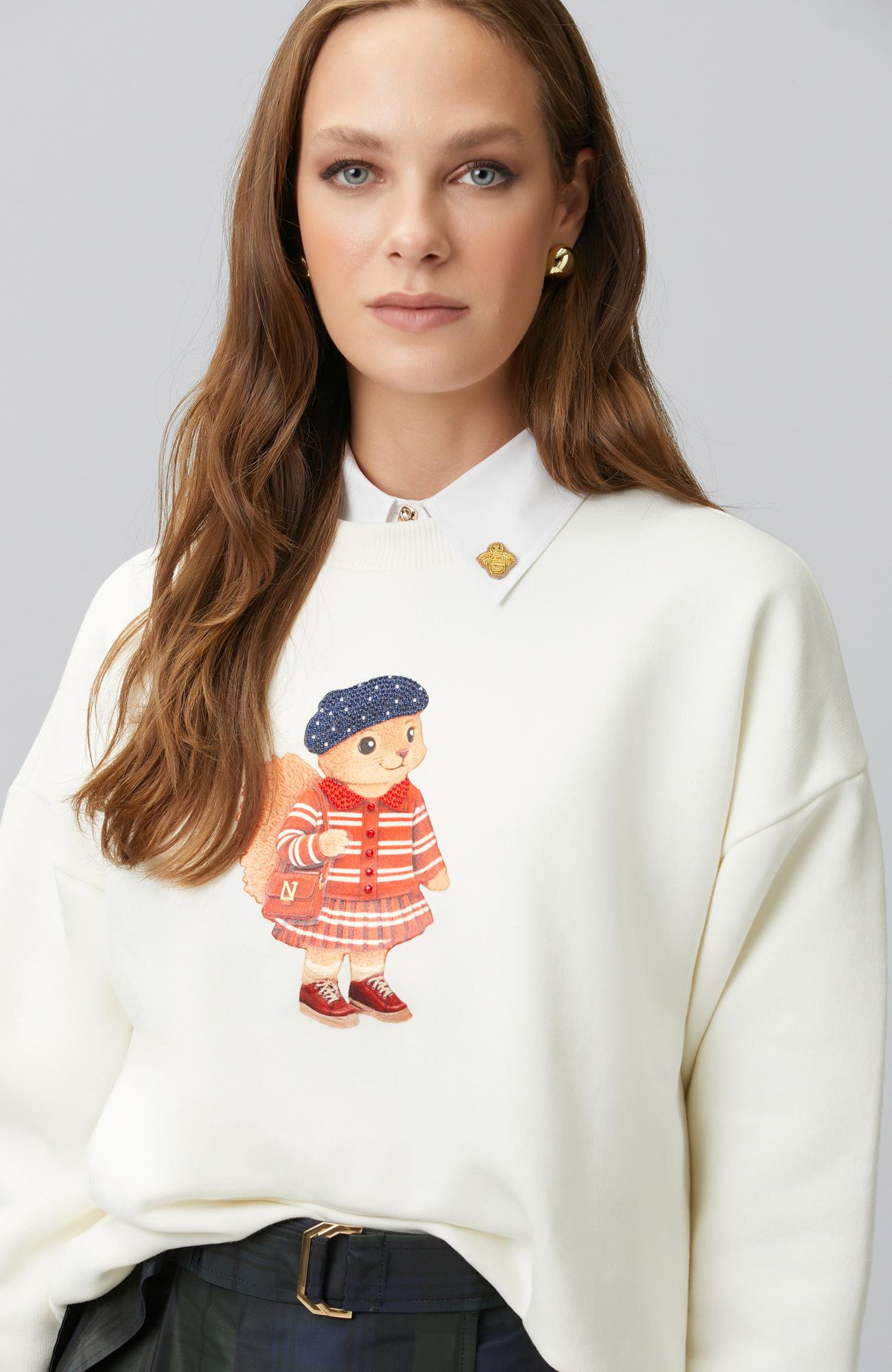 Network Kadın Kırık Beyaz Sincap Figürlü Baskılı Sweatshirt