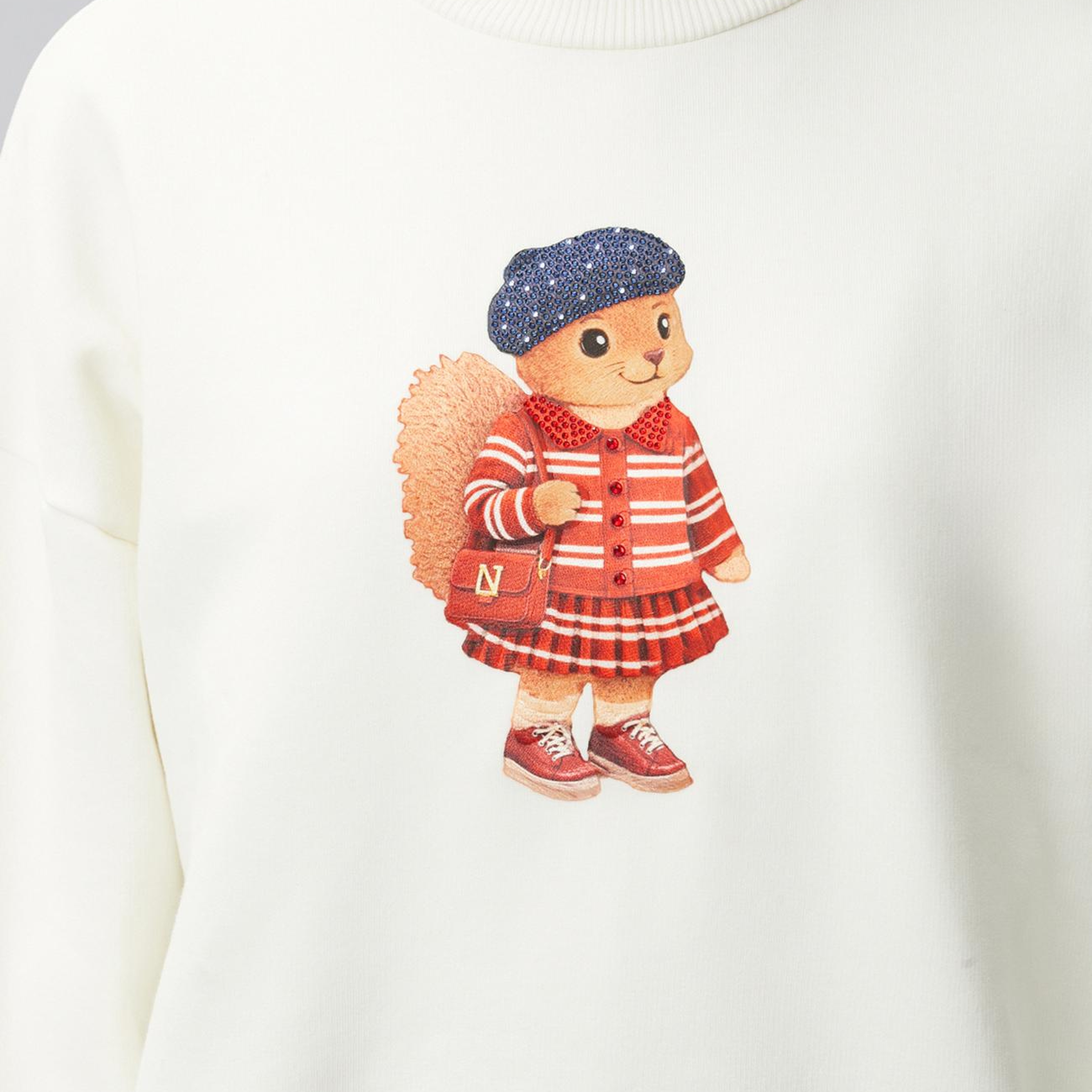 Network Kadın Kırık Beyaz Sincap Figürlü Baskılı Sweatshirt