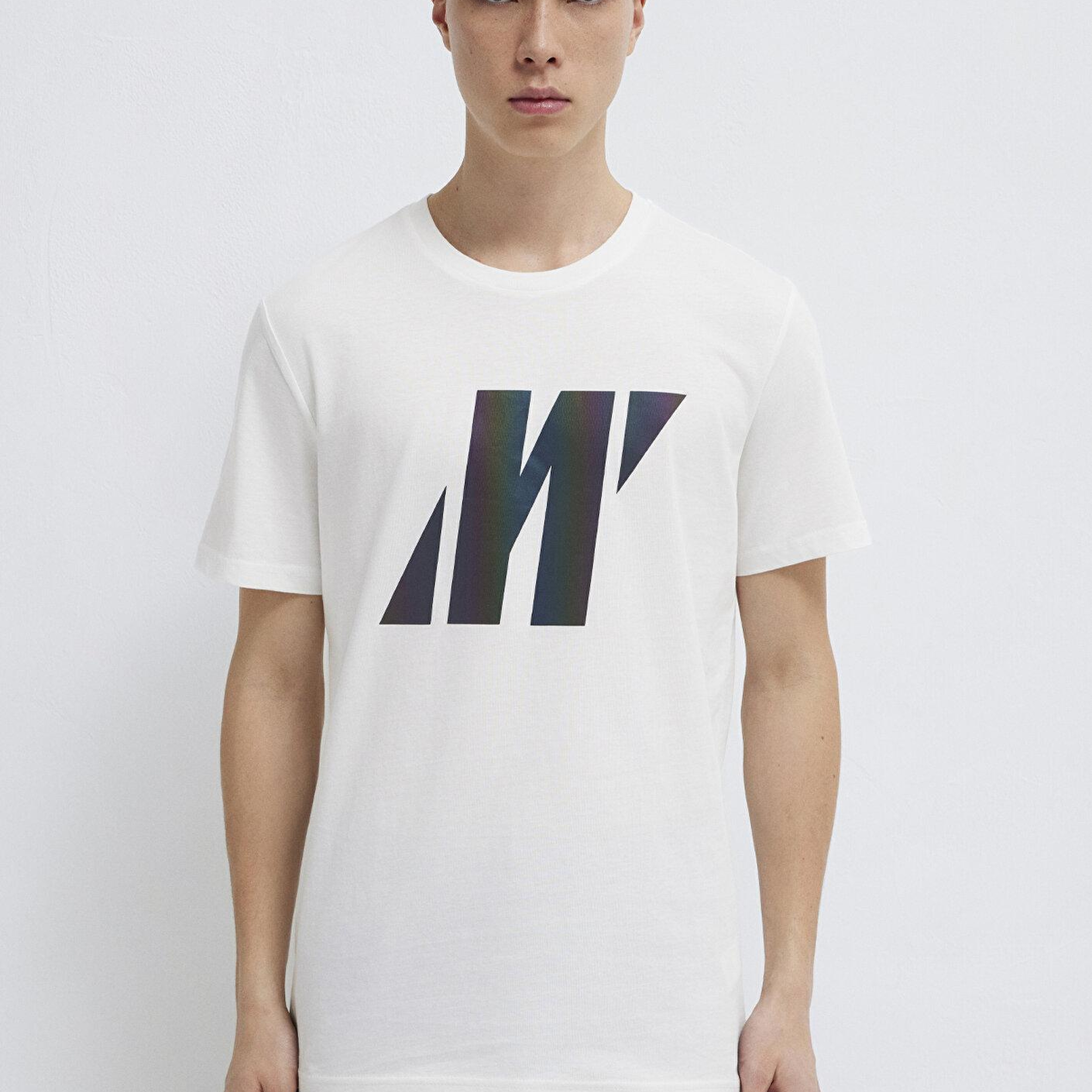 Mavi Mavi Pro Reflektör Logo Baskılı Beyaz Tişört Slim Fit / Dar Kesim 066255-30701