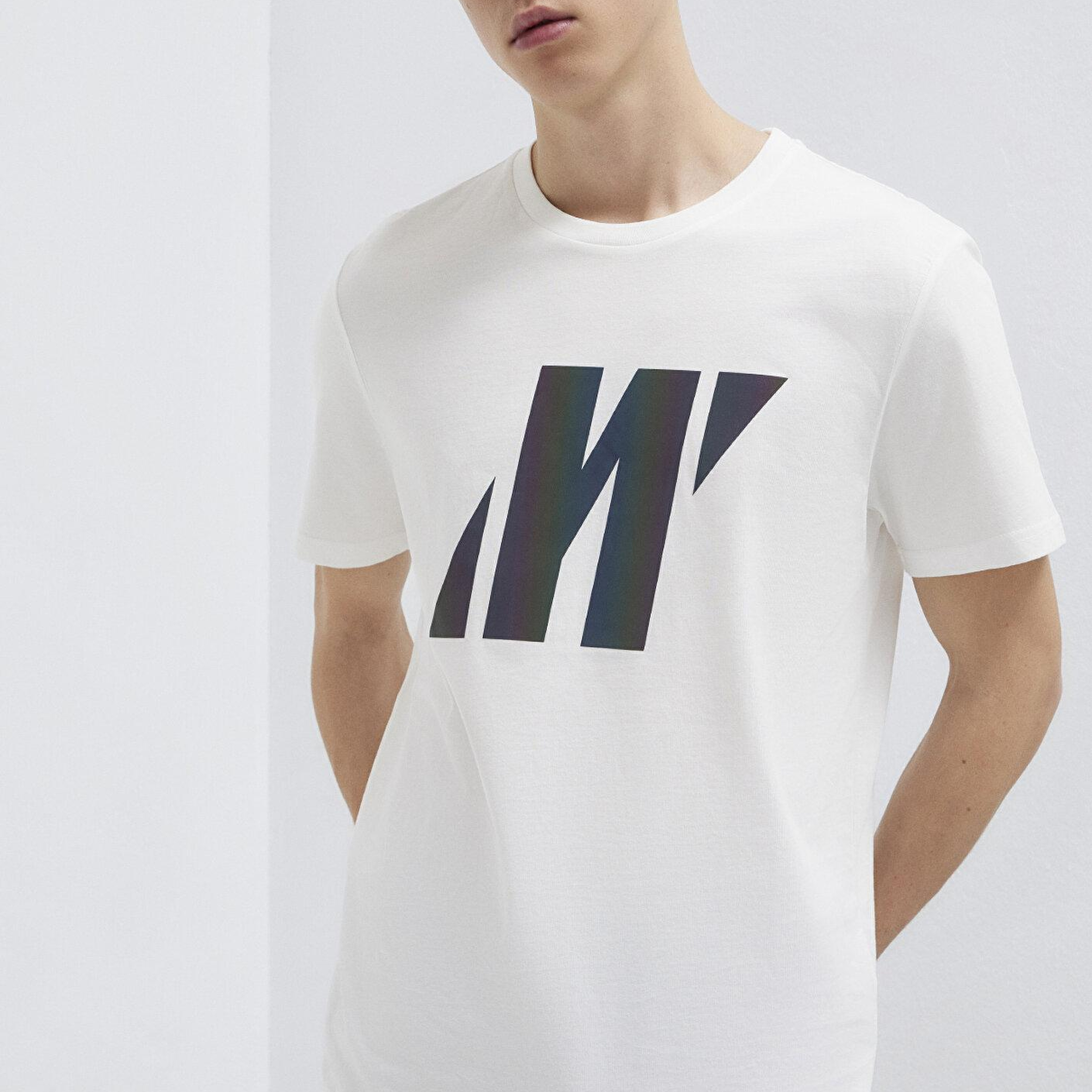 Mavi Mavi Pro Reflektör Logo Baskılı Beyaz Tişört Slim Fit / Dar Kesim 066255-30701