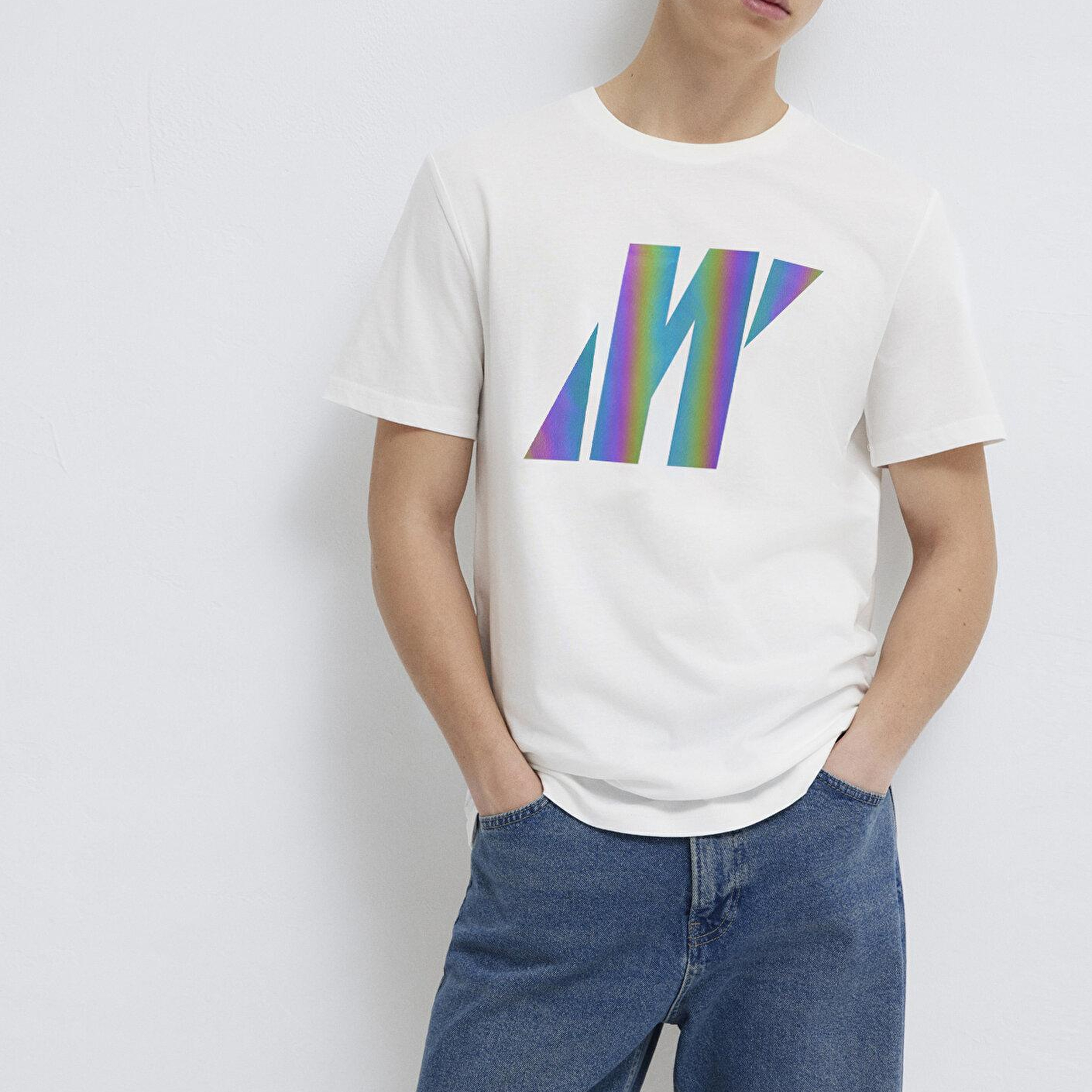 Mavi Mavi Pro Reflektör Logo Baskılı Beyaz Tişört Slim Fit / Dar Kesim 066255-30701