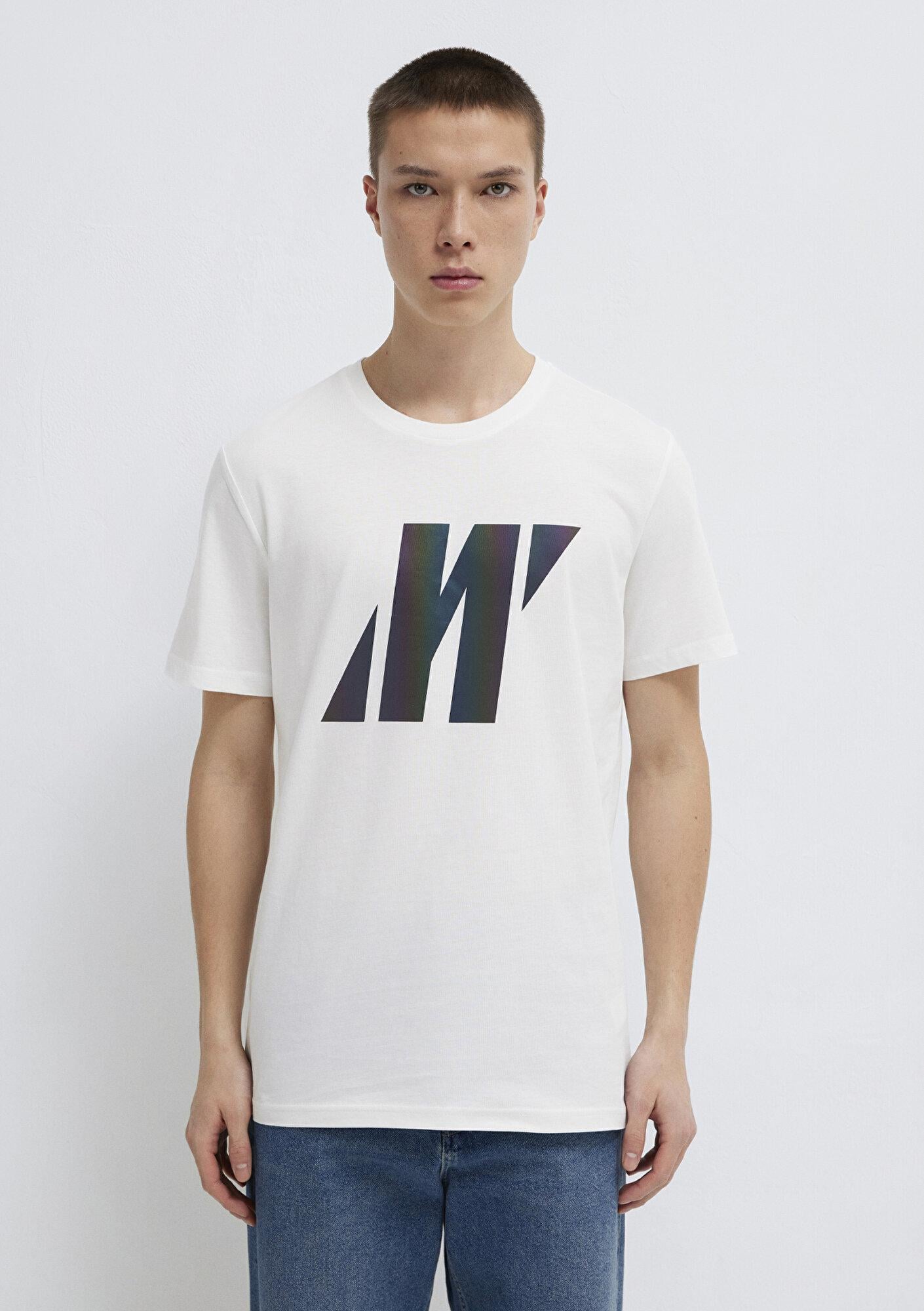 Mavi Mavi Pro Reflektör Logo Baskılı Beyaz Tişört Slim Fit / Dar Kesim 066255-30701