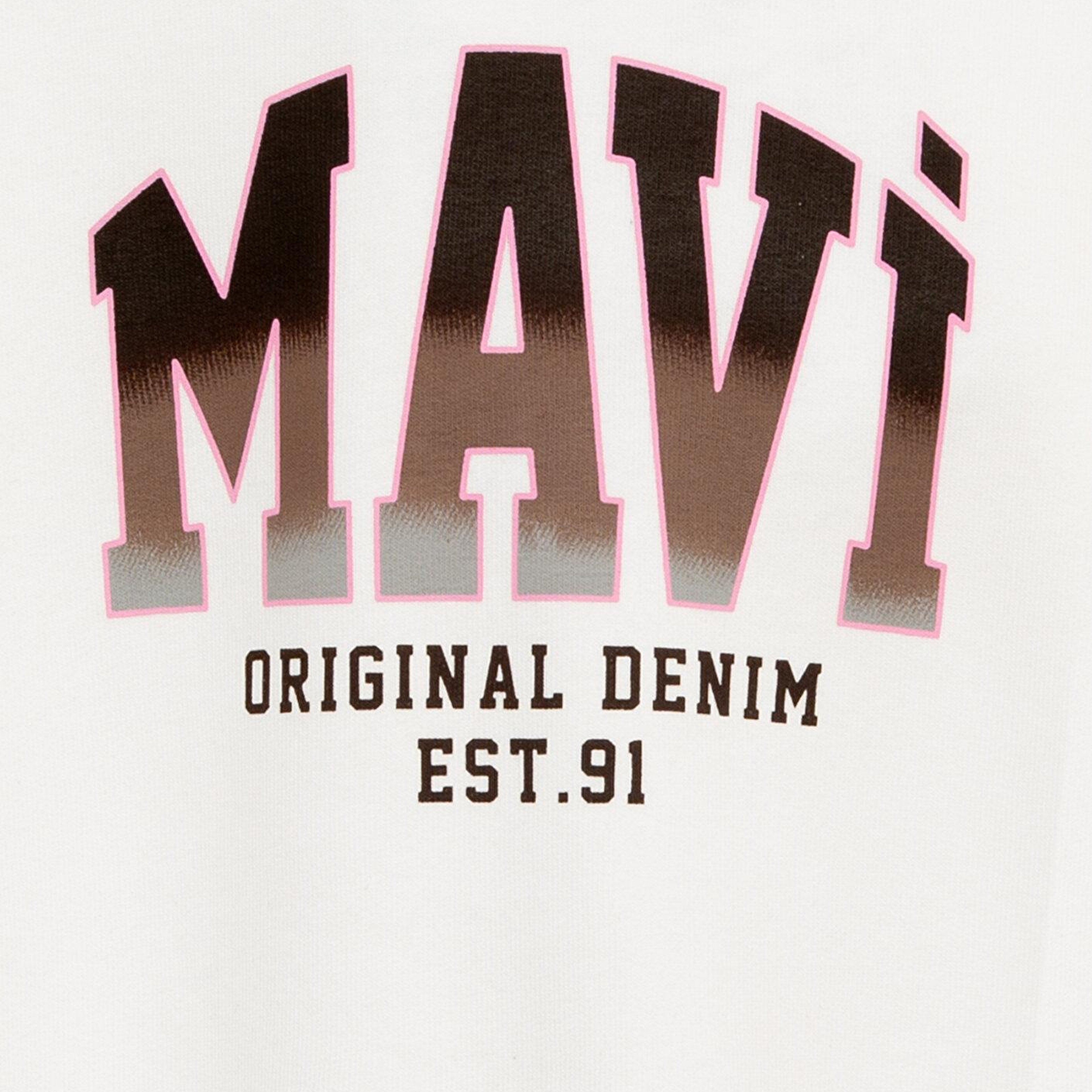 Mavi Mavi Logo Baskılı Kapüşonlu Ekru Sweatshirt 7S10179-70057
