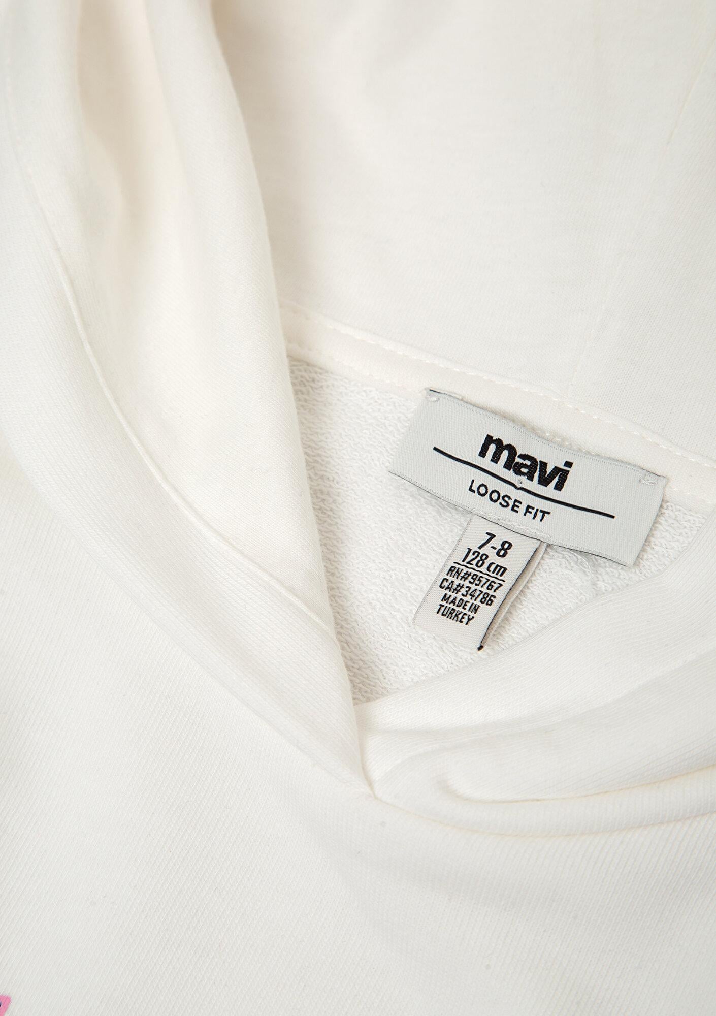 Mavi Mavi Logo Baskılı Kapüşonlu Ekru Sweatshirt 7S10179-70057
