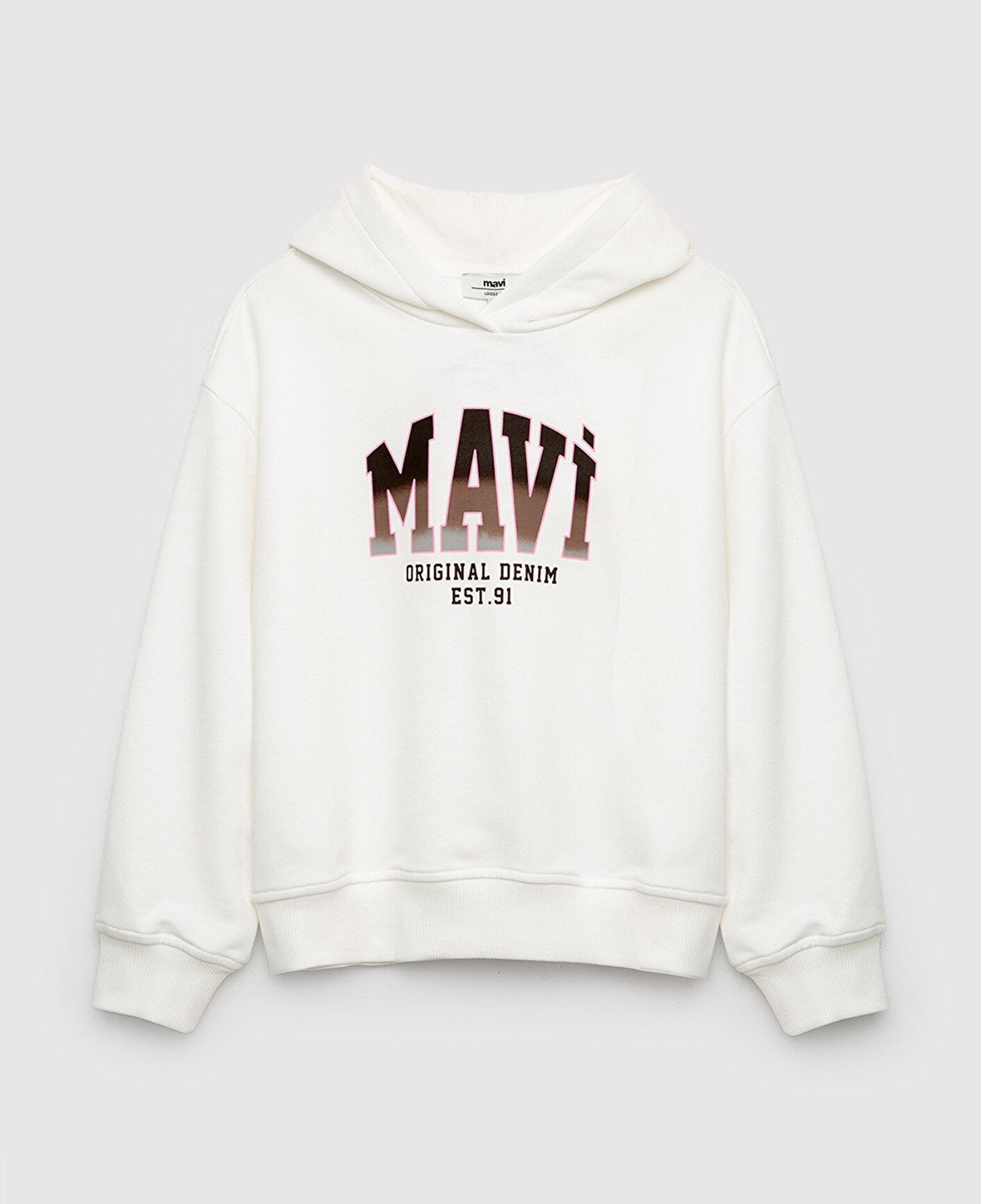 Mavi Mavi Logo Baskılı Kapüşonlu Ekru Sweatshirt 7S10179-70057