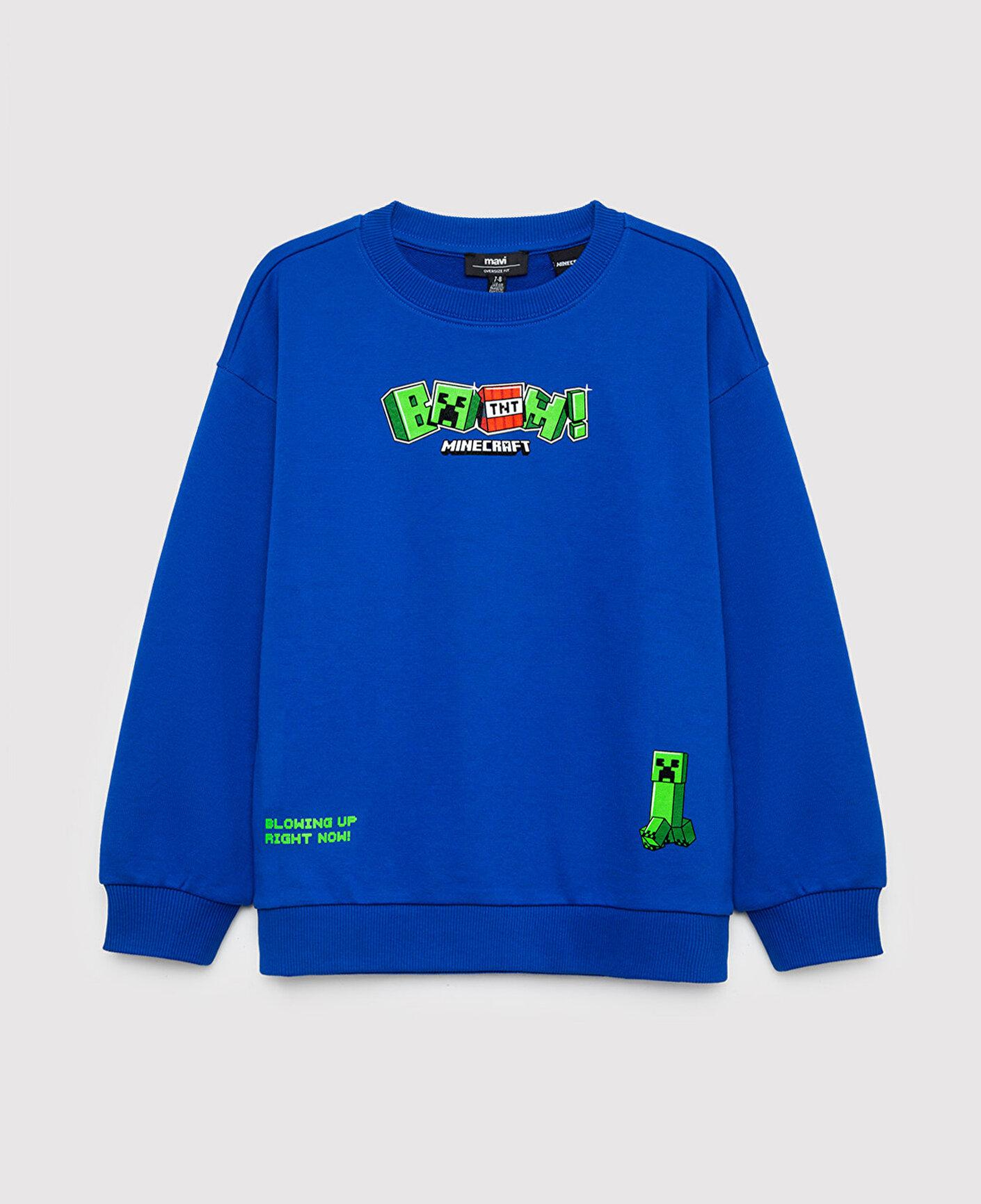 Mavi Minecraft Baskılı Kapüşonsuz Sweatshirt 6S10191-70896